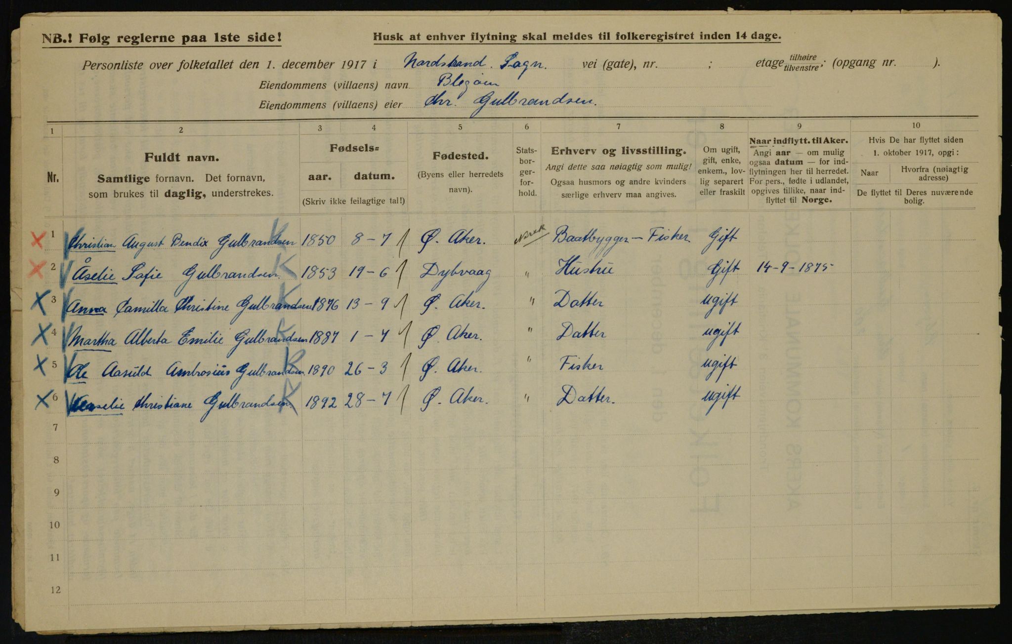 OBA, Municipal Census 1917 for Aker, 1917, p. 21639