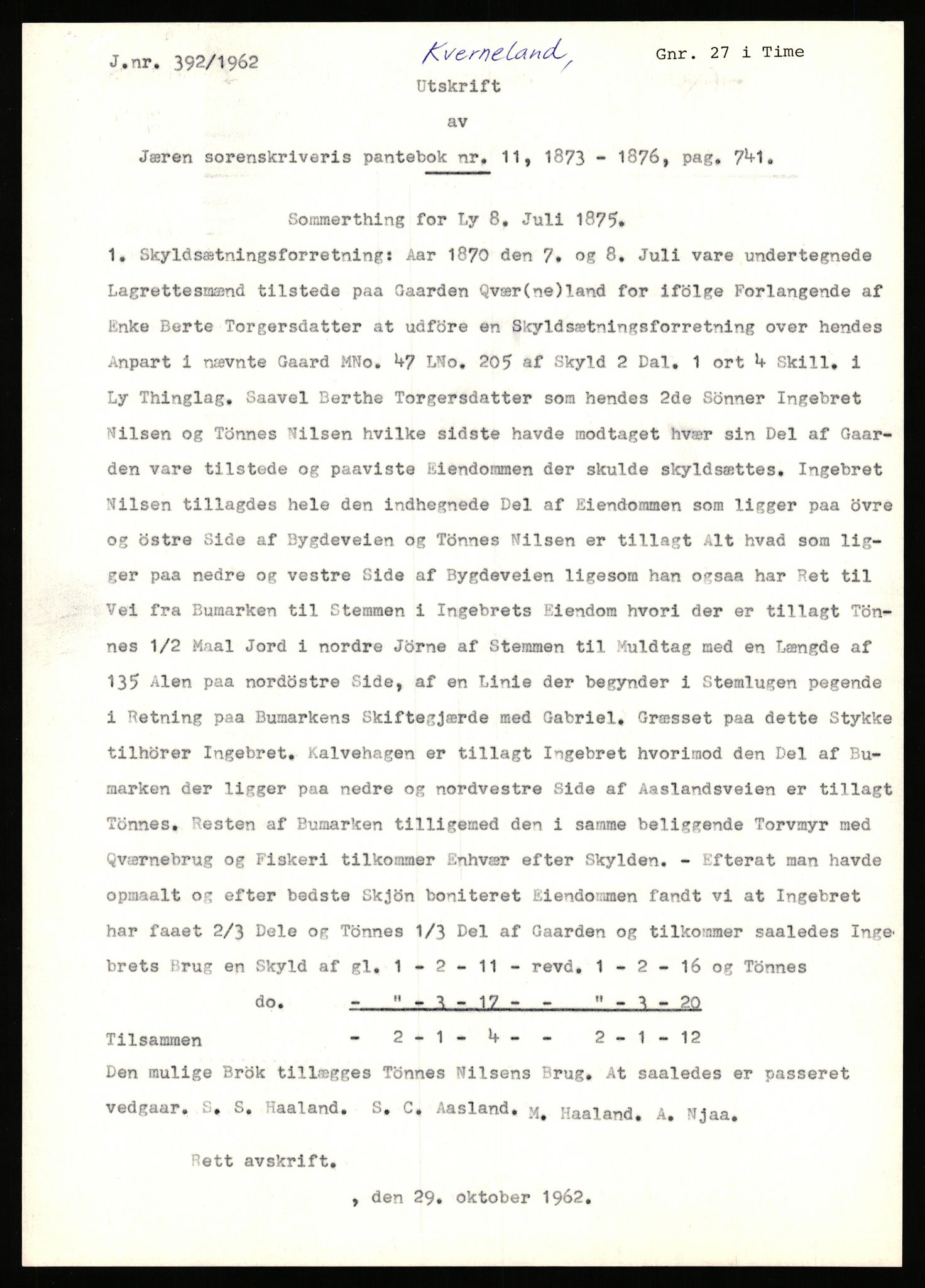 Statsarkivet i Stavanger, SAST/A-101971/03/Y/Yj/L0050: Avskrifter sortert etter gårdsnavn: Kvammen - Kvæstad, 1750-1930, p. 175