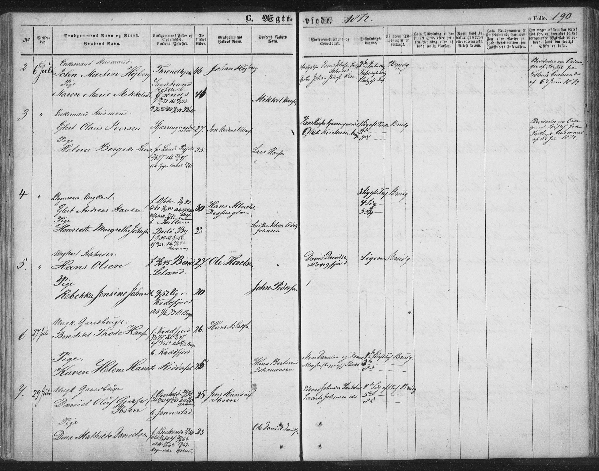 Ministerialprotokoller, klokkerbøker og fødselsregistre - Nordland, AV/SAT-A-1459/895/L1369: Parish register (official) no. 895A04, 1852-1872, p. 190