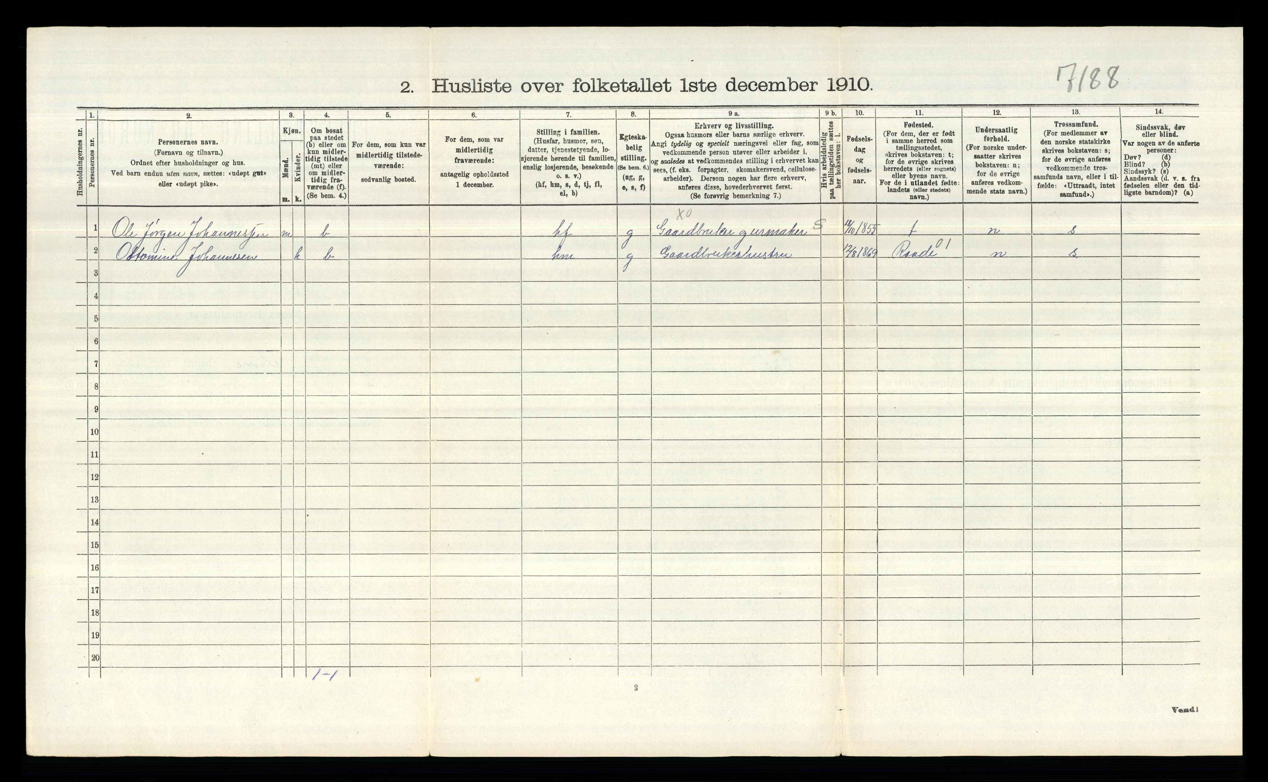 RA, 1910 census for Tune, 1910, p. 2201