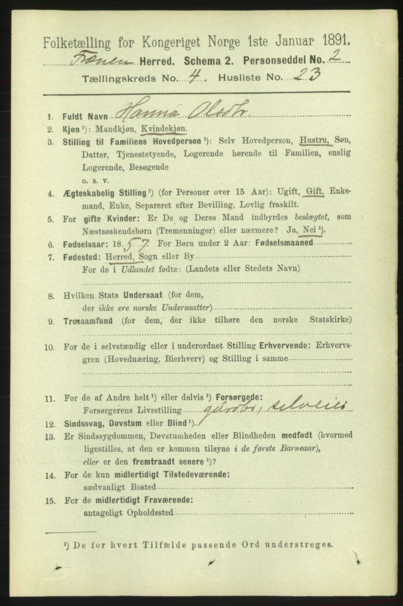 RA, 1891 census for 1548 Fræna, 1891, p. 1260