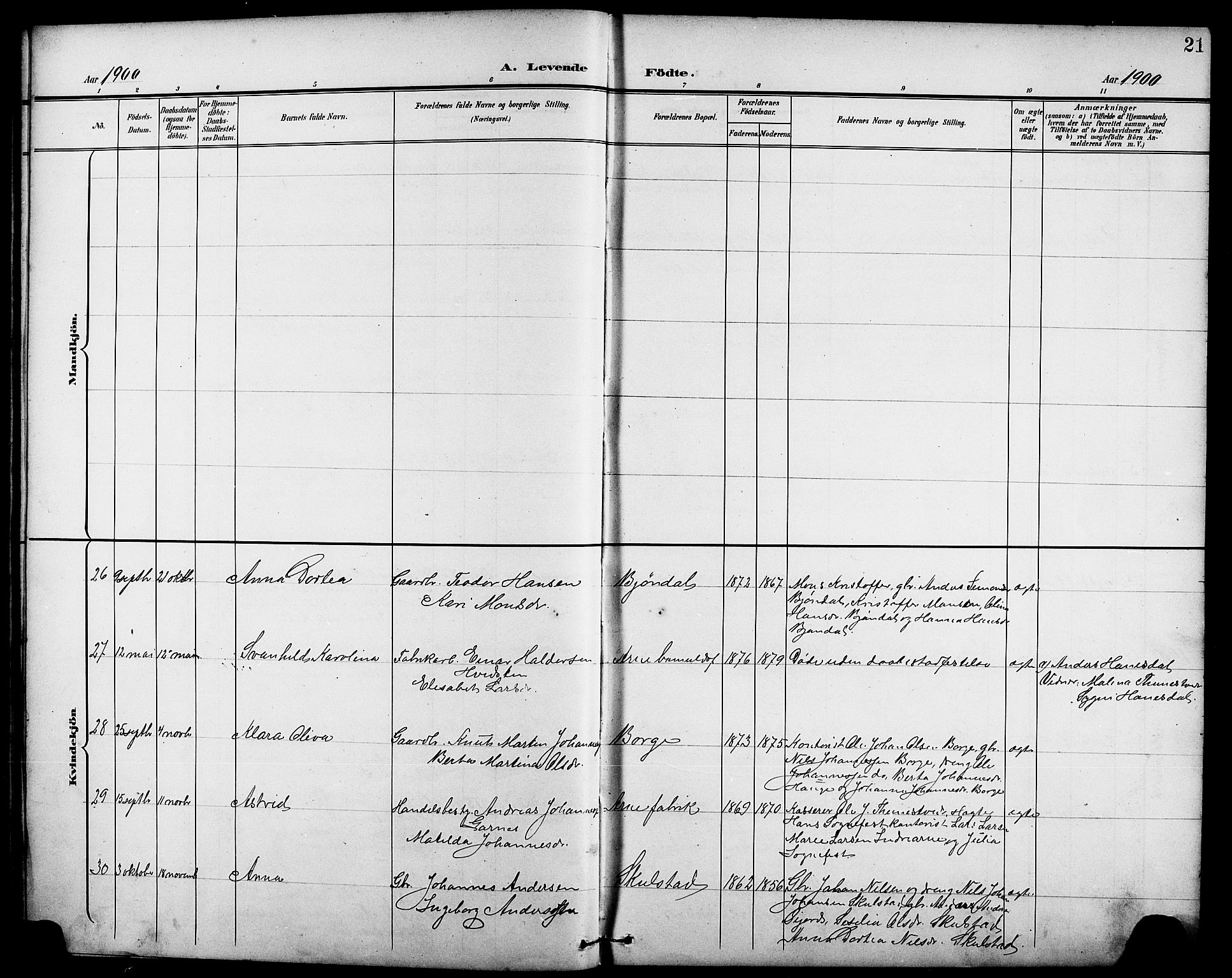 Arna Sokneprestembete, AV/SAB-A-74001/H/Ha/Hab: Parish register (copy) no. A 4, 1898-1910, p. 21