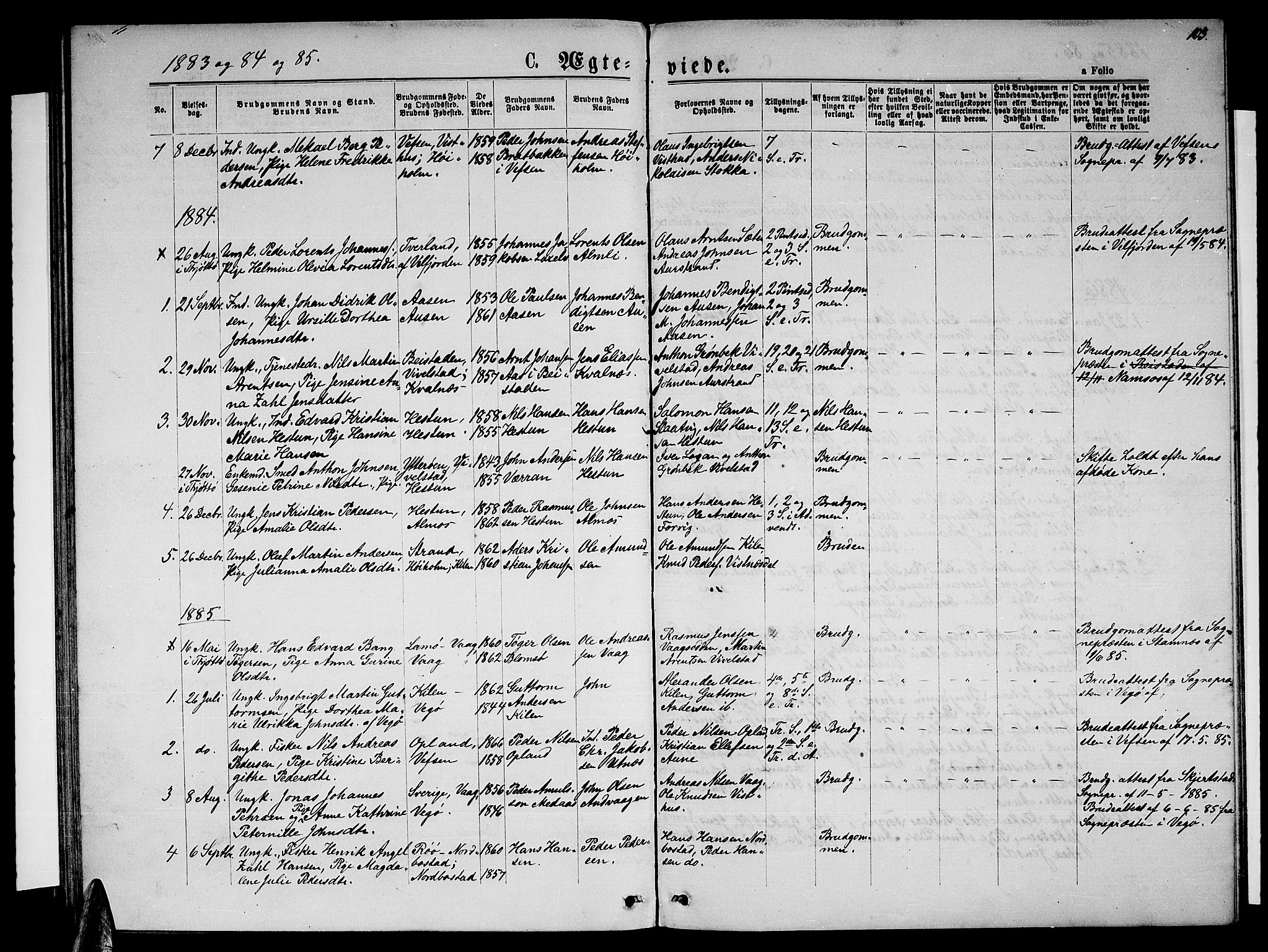 Ministerialprotokoller, klokkerbøker og fødselsregistre - Nordland, AV/SAT-A-1459/819/L0276: Parish register (copy) no. 819C02, 1869-1887, p. 103