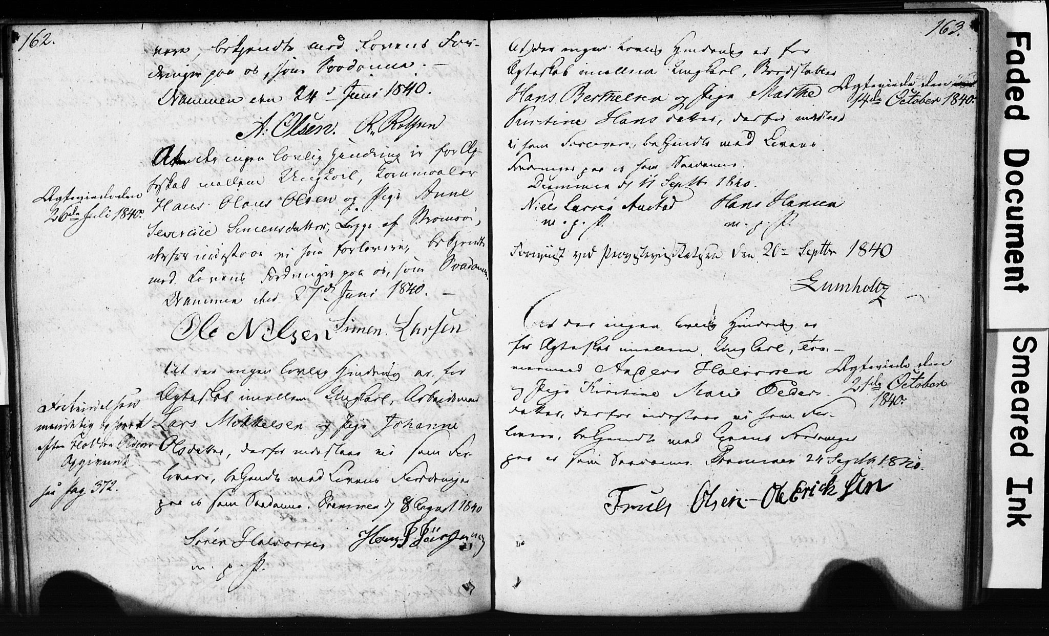 Strømsø kirkebøker, SAKO/A-246/H/Hb/L0002: Best man's statements no. 2, 1815-1857, p. 162-163