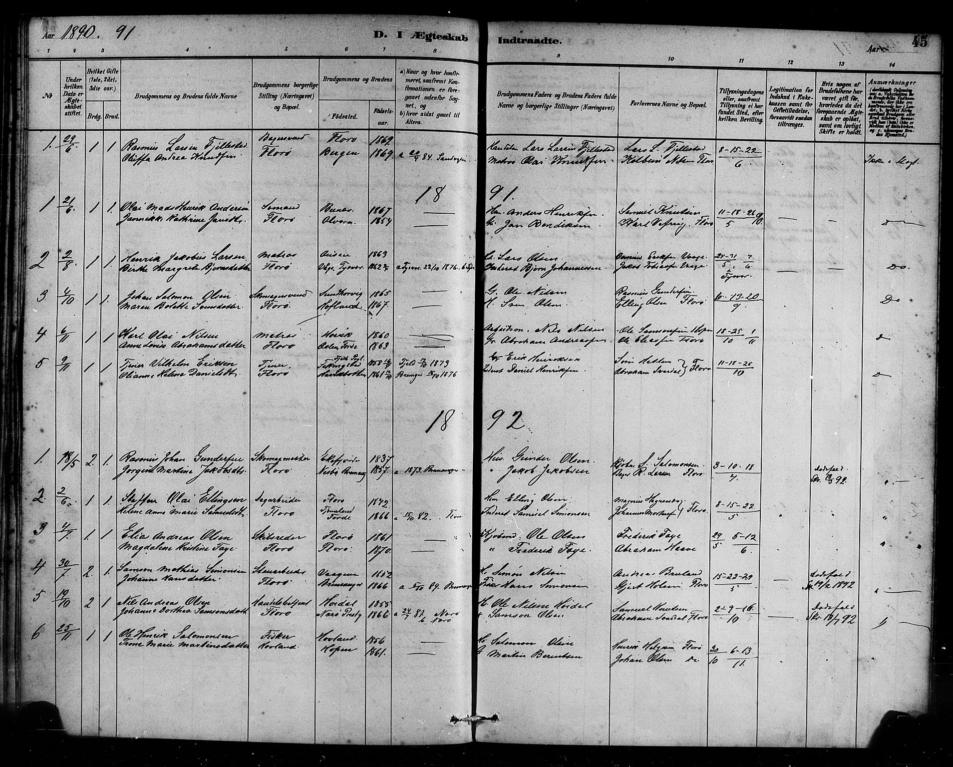 Kinn sokneprestembete, AV/SAB-A-80801/H/Haa/Haac/L0001: Parish register (official) no. C 1, 1883-1894, p. 45