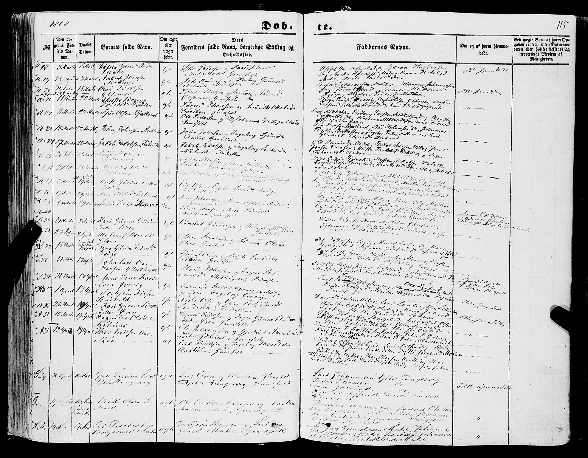 Skånevik sokneprestembete, AV/SAB-A-77801/H/Haa: Parish register (official) no. A 5I, 1848-1869, p. 115