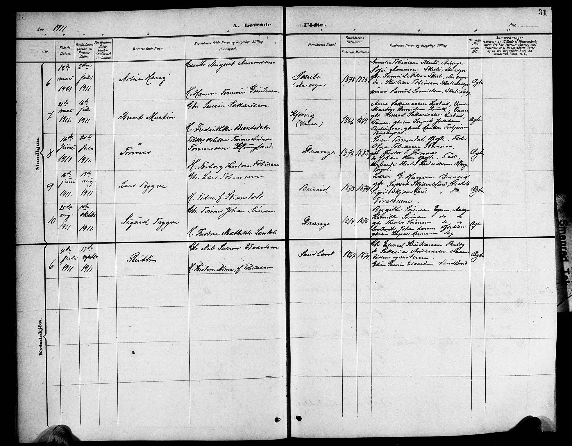 Herad sokneprestkontor, AV/SAK-1111-0018/F/Fb/Fba/L0005: Parish register (copy) no. B 5, 1899-1921, p. 31