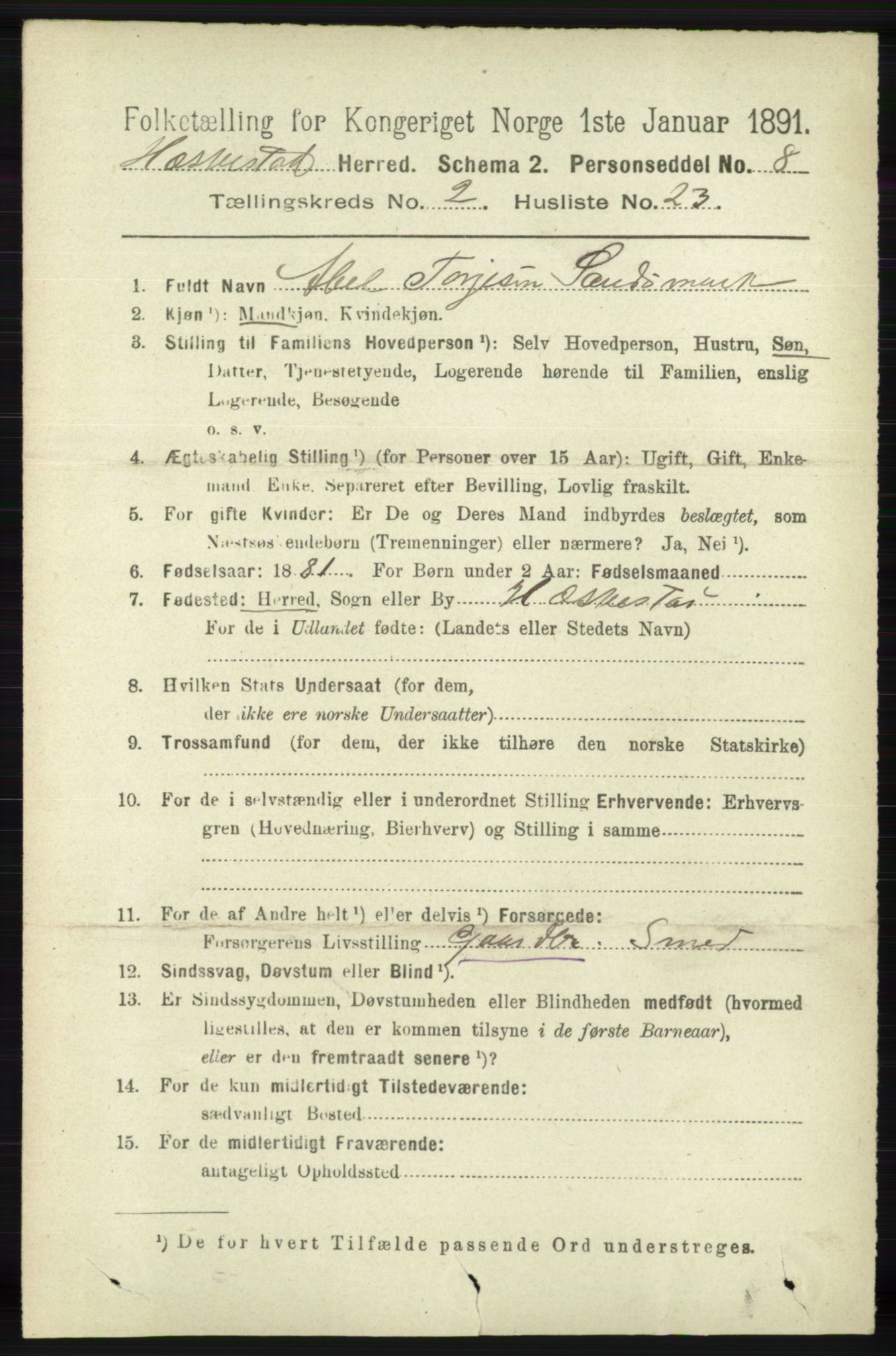 RA, 1891 census for 1113 Heskestad, 1891, p. 388