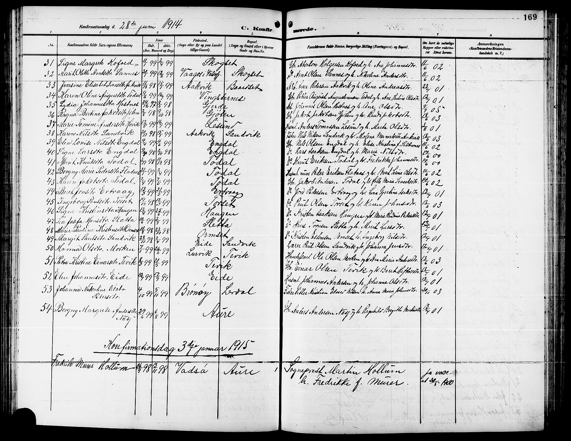 Ministerialprotokoller, klokkerbøker og fødselsregistre - Møre og Romsdal, AV/SAT-A-1454/578/L0910: Parish register (copy) no. 578C03, 1900-1921, p. 169