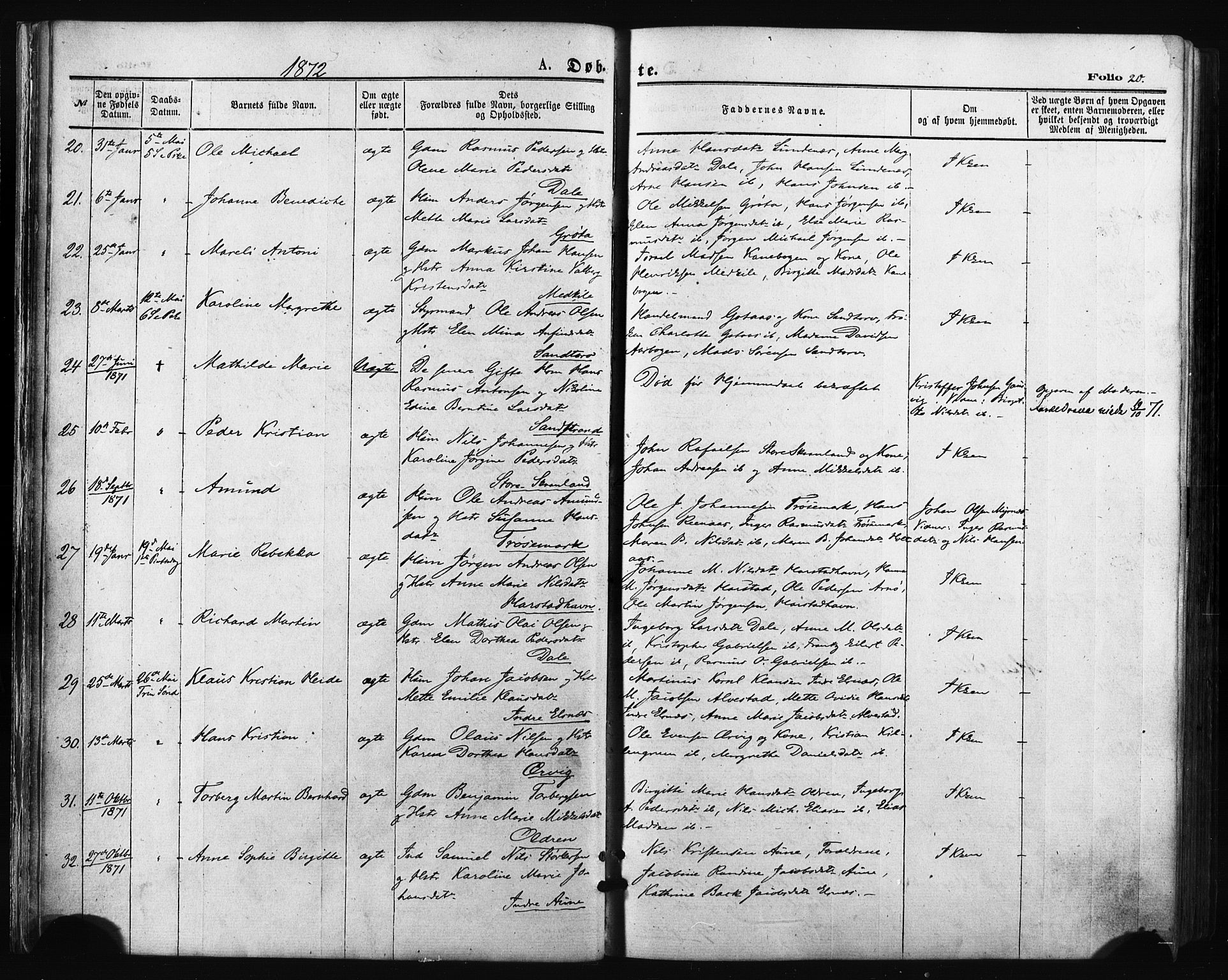 Trondenes sokneprestkontor, AV/SATØ-S-1319/H/Ha/L0013kirke: Parish register (official) no. 13, 1870-1878, p. 20