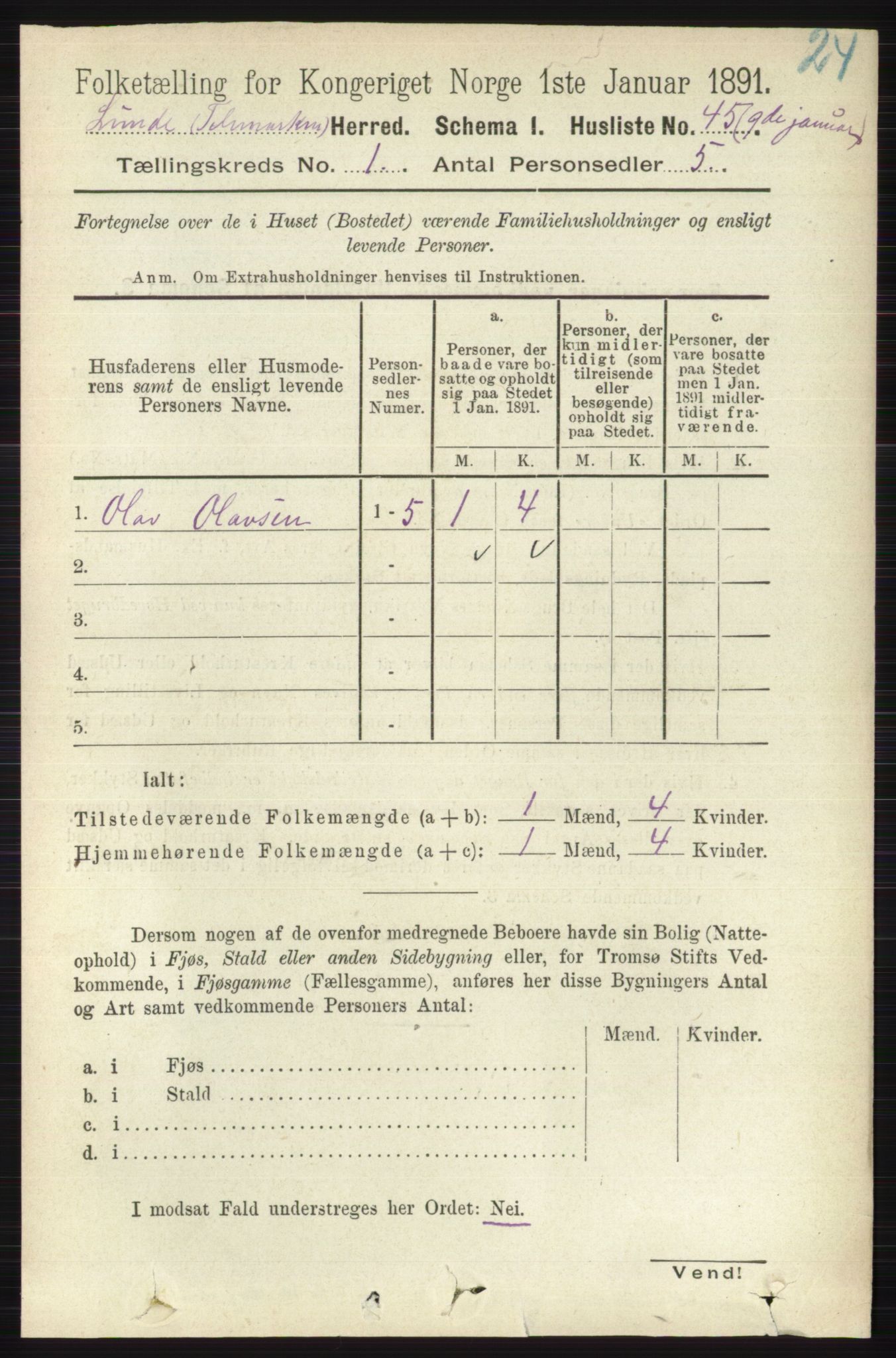 RA, 1891 census for 0820 Lunde, 1891, p. 72