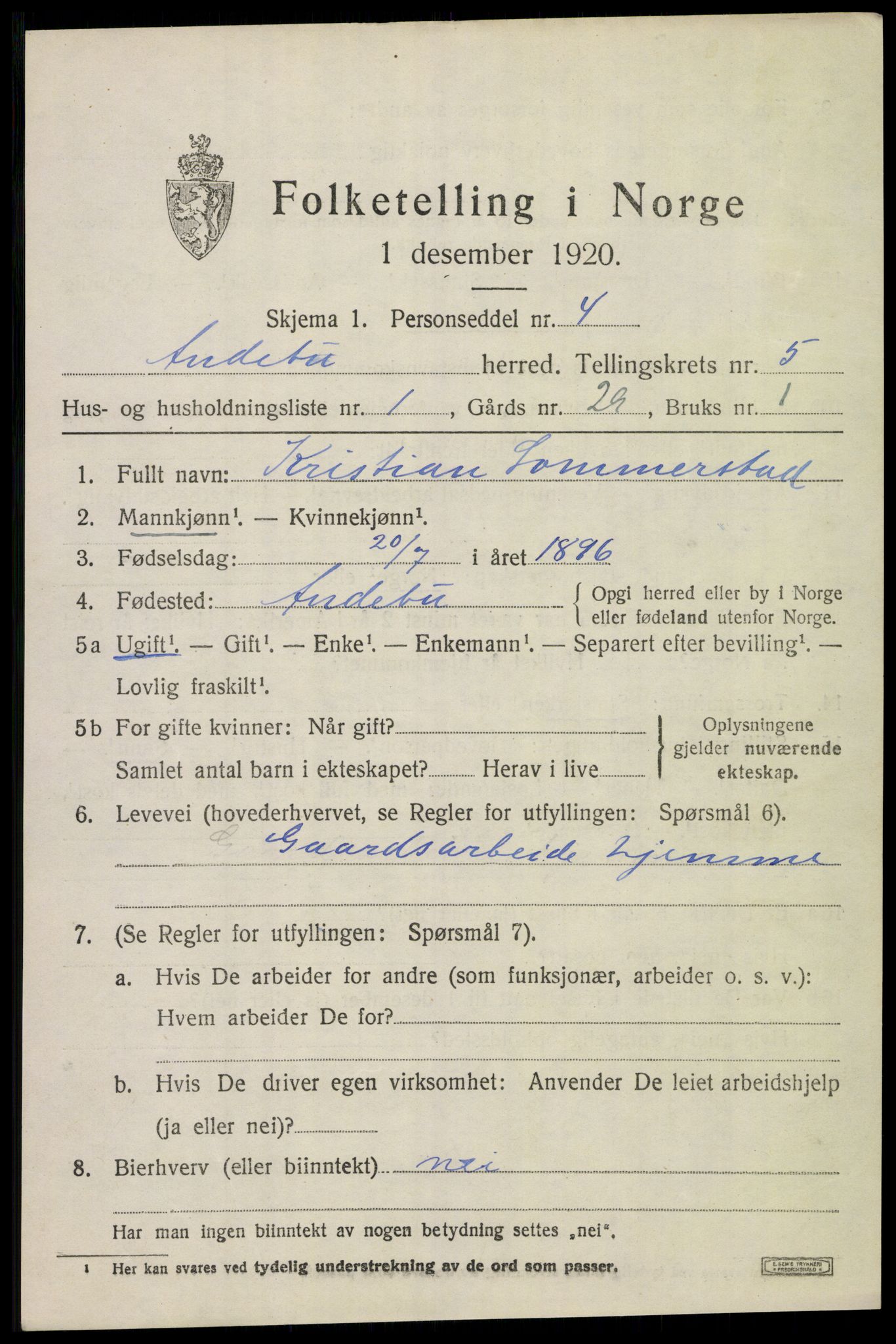 SAKO, 1920 census for Andebu, 1920, p. 2642