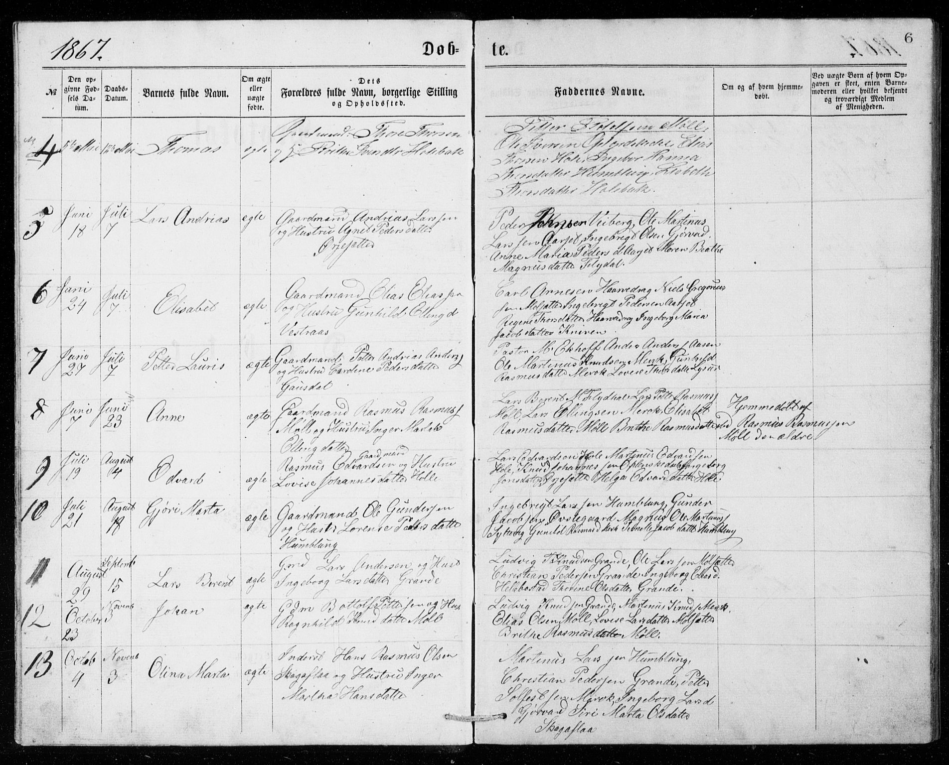 Ministerialprotokoller, klokkerbøker og fødselsregistre - Møre og Romsdal, SAT/A-1454/518/L0235: Parish register (copy) no. 518C02, 1867-1888, p. 6