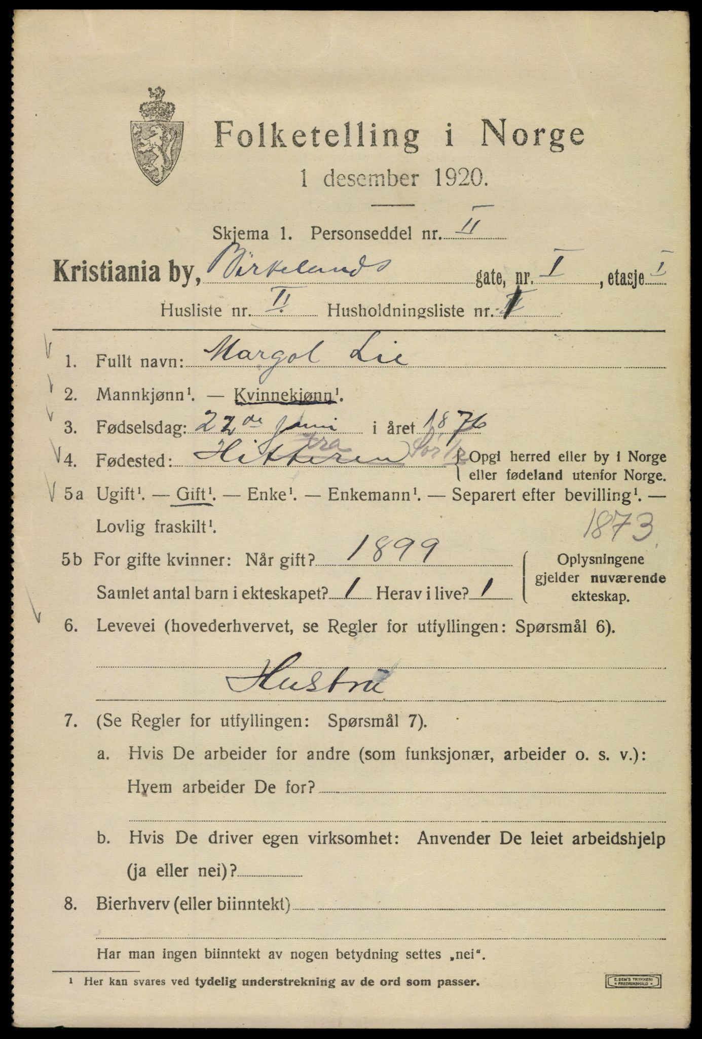 SAO, 1920 census for Kristiania, 1920, p. 156351