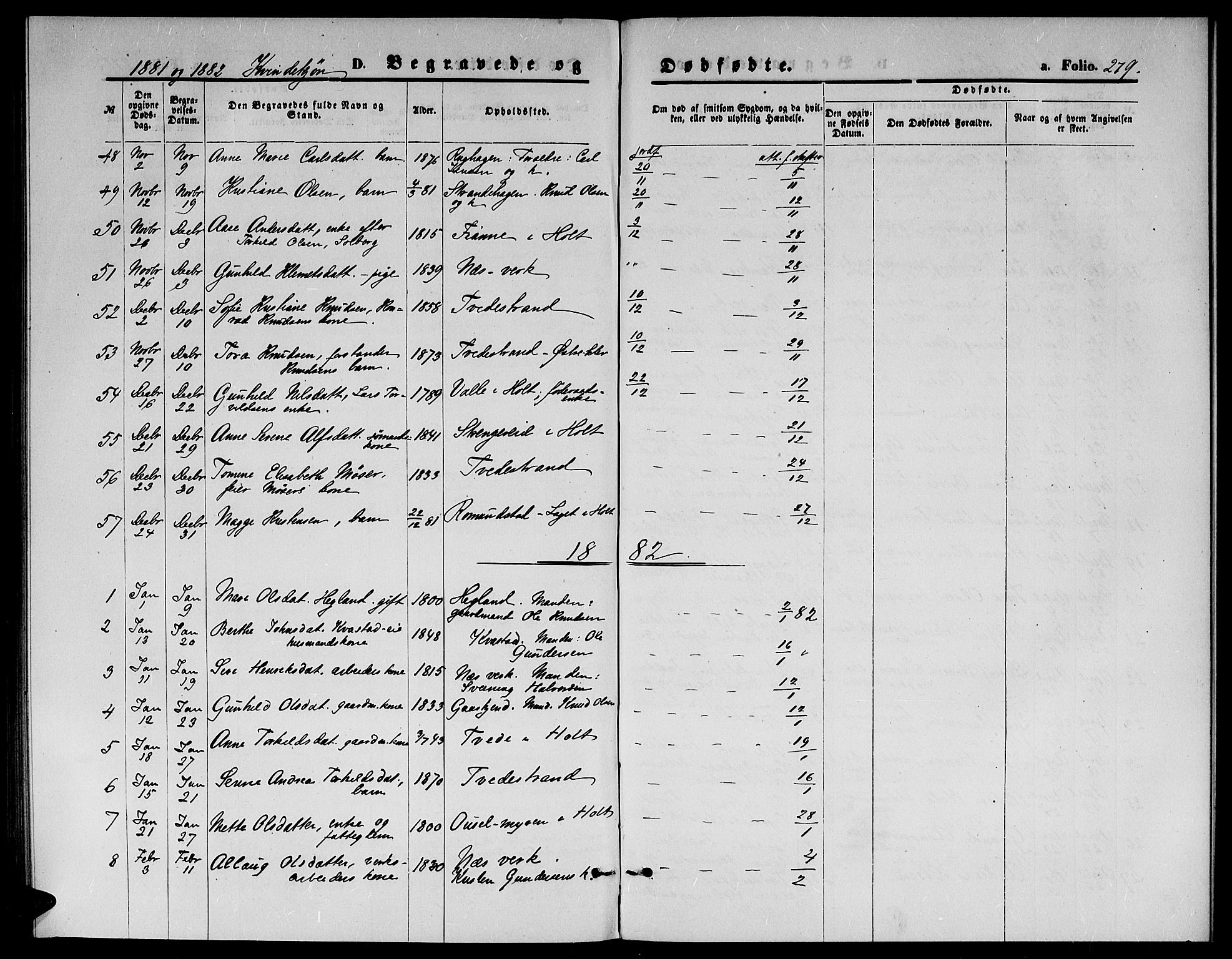 Holt sokneprestkontor, AV/SAK-1111-0021/F/Fb/L0009: Parish register (copy) no. B 9, 1871-1883, p. 279