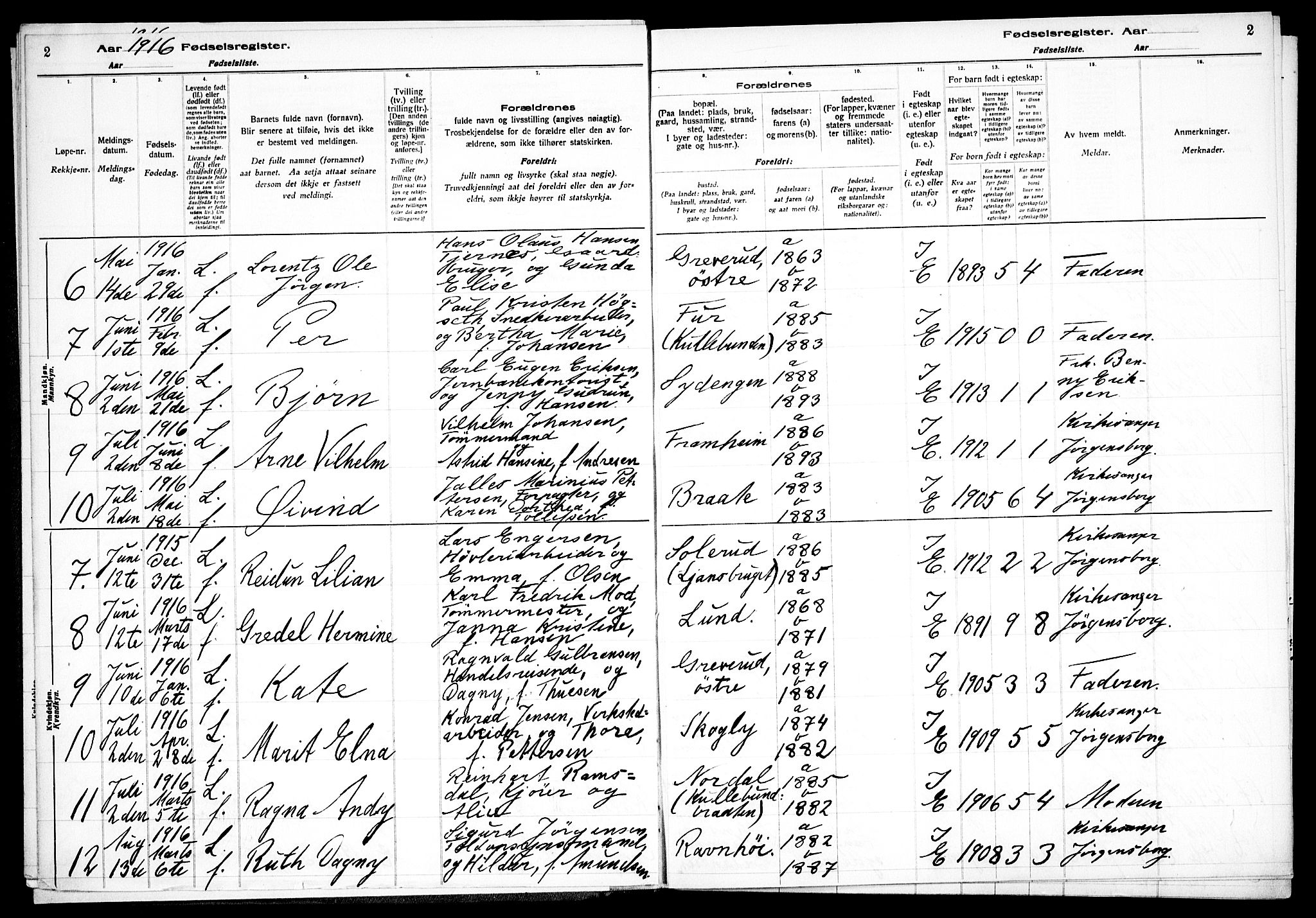 Nesodden prestekontor Kirkebøker, SAO/A-10013/J/Jb/L0001: Birth register no. II 1, 1916-1933, p. 2