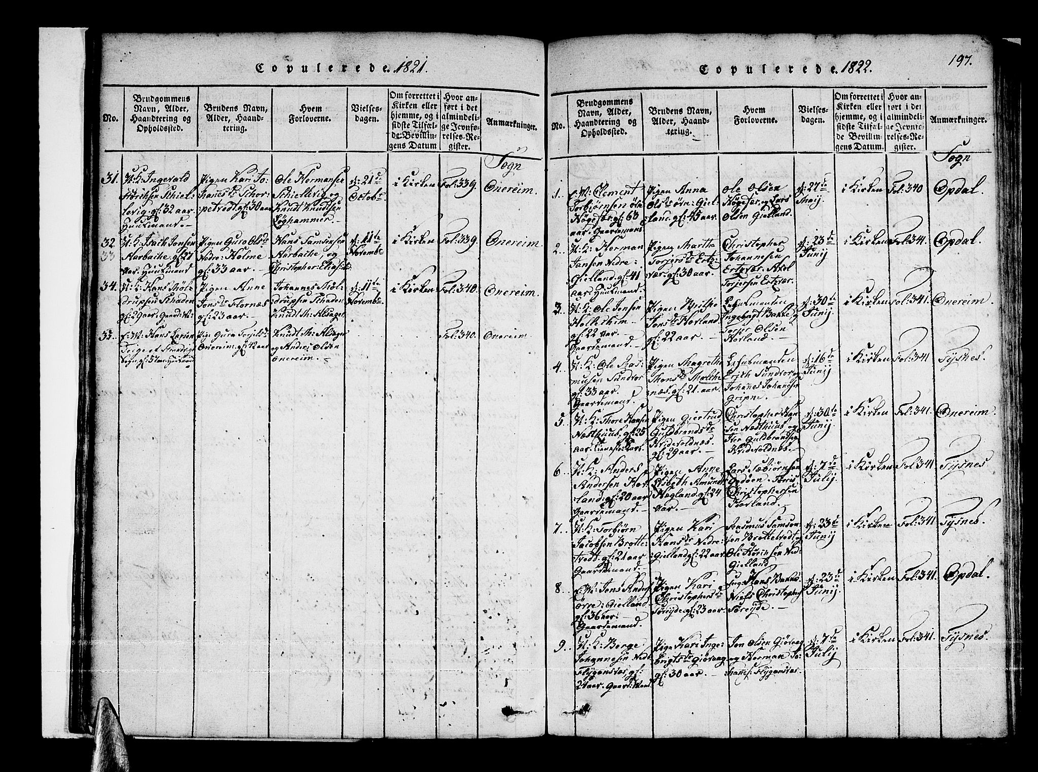 Tysnes sokneprestembete, AV/SAB-A-78601/H/Haa: Parish register (official) no. A 7, 1816-1826, p. 197