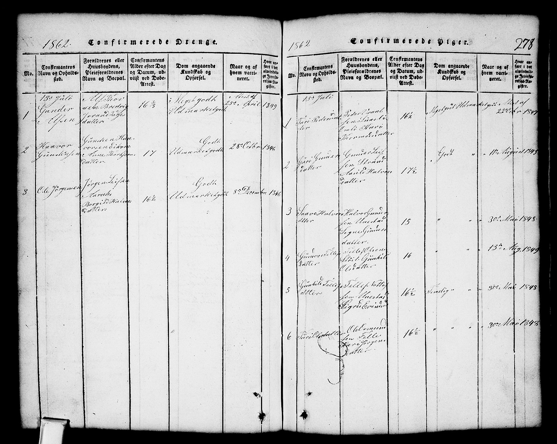 Nissedal kirkebøker, SAKO/A-288/G/Gb/L0001: Parish register (copy) no. II 1, 1814-1862, p. 278