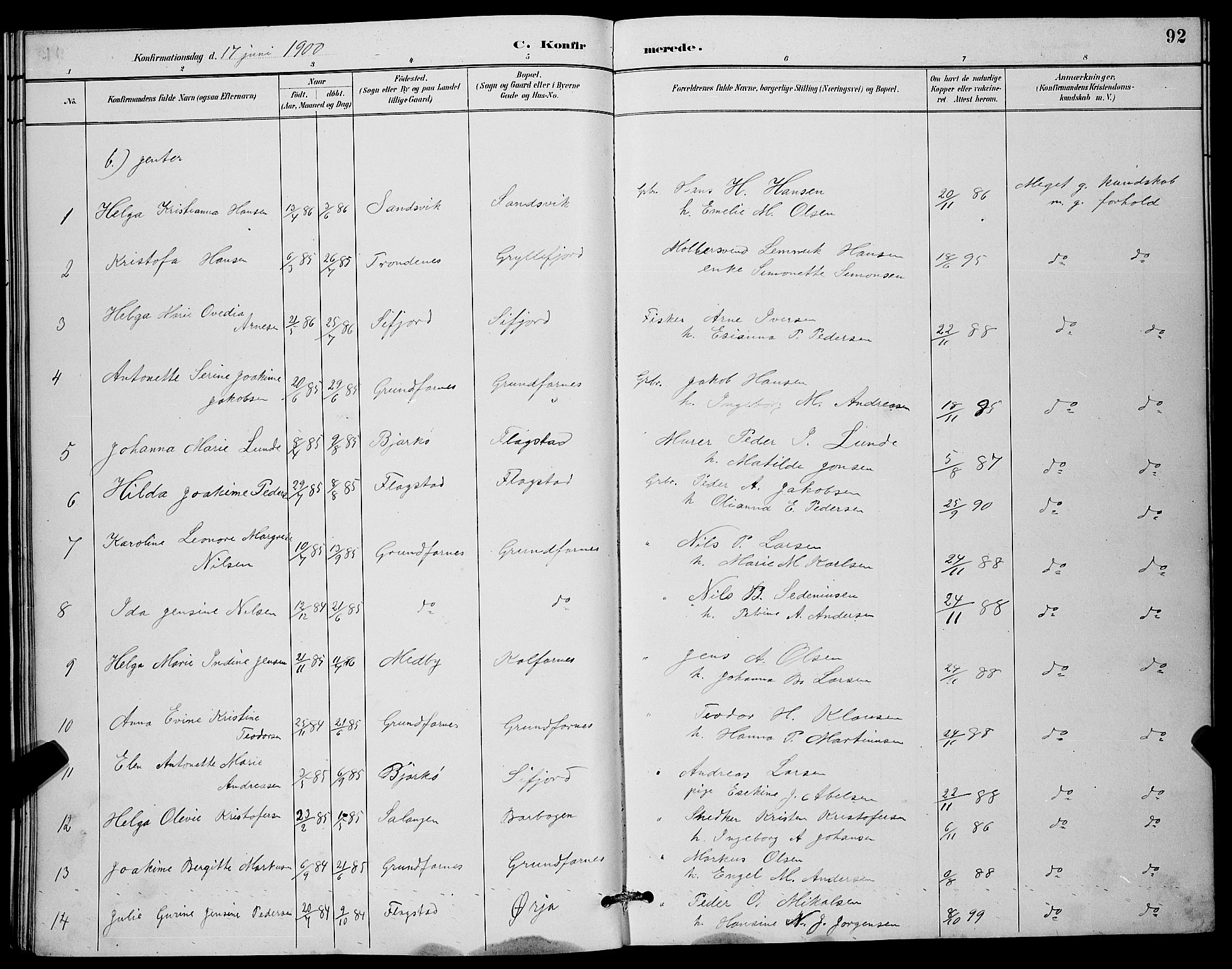 Berg sokneprestkontor, AV/SATØ-S-1318/G/Ga/Gab/L0012klokker: Parish register (copy) no. 12, 1887-1902, p. 92