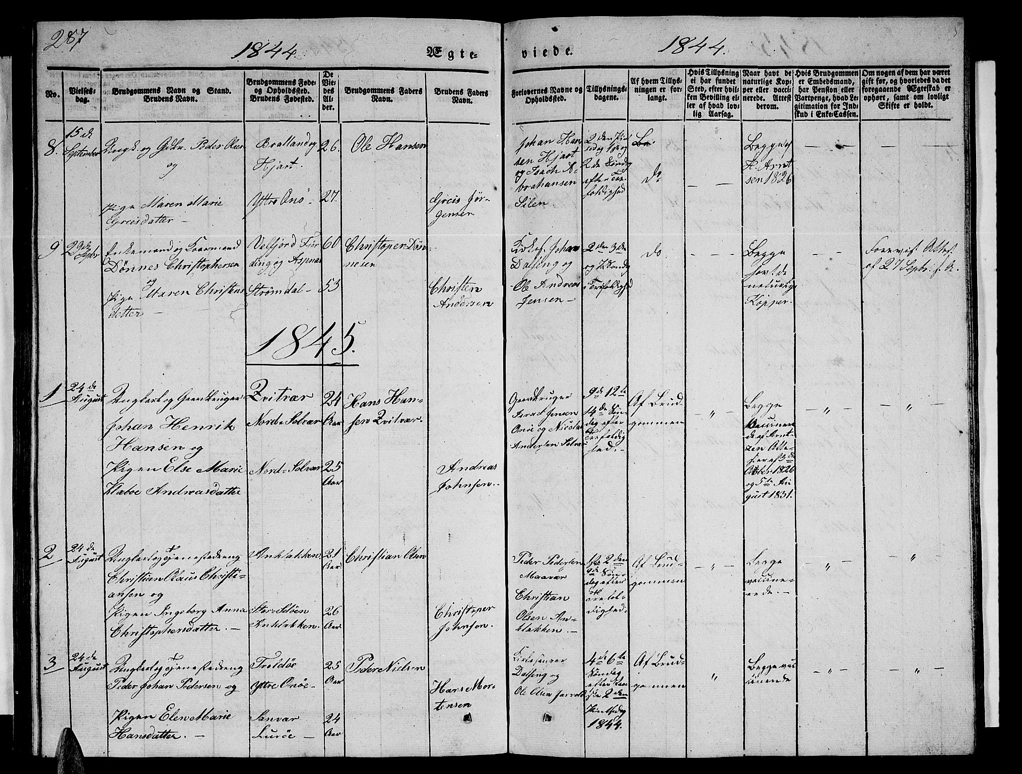 Ministerialprotokoller, klokkerbøker og fødselsregistre - Nordland, AV/SAT-A-1459/839/L0572: Parish register (copy) no. 839C02, 1841-1873, p. 287