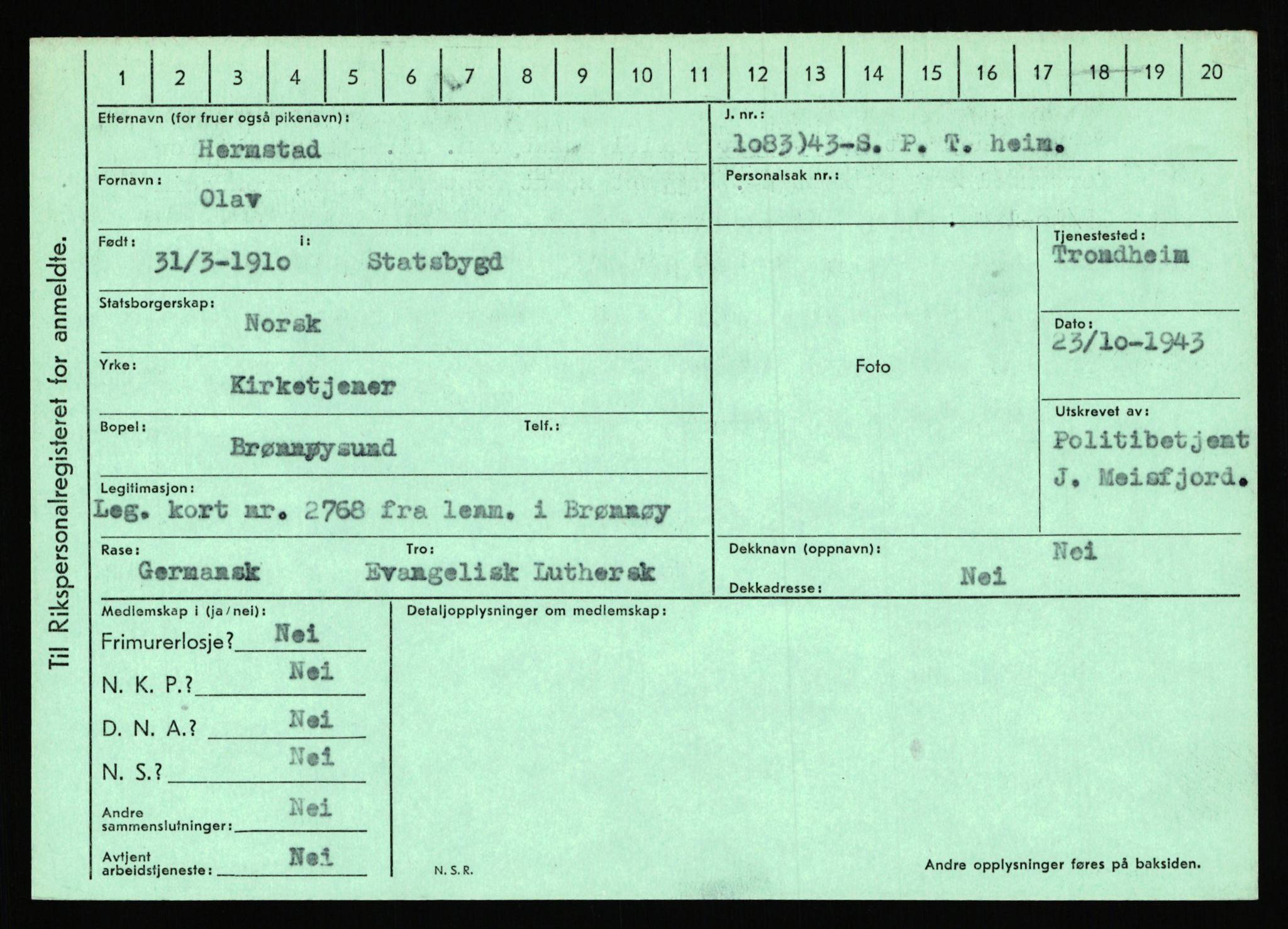 Statspolitiet - Hovedkontoret / Osloavdelingen, AV/RA-S-1329/C/Ca/L0006: Hanche - Hokstvedt, 1943-1945, p. 3976