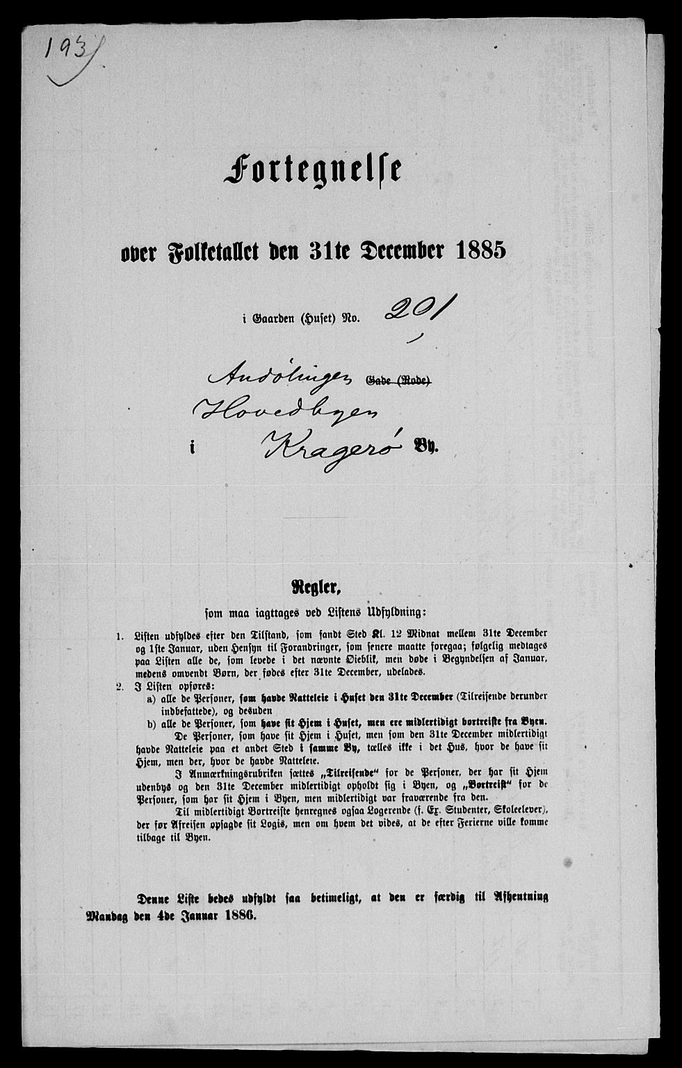 SAKO, 1885 census for 0801 Kragerø, 1885, p. 1415