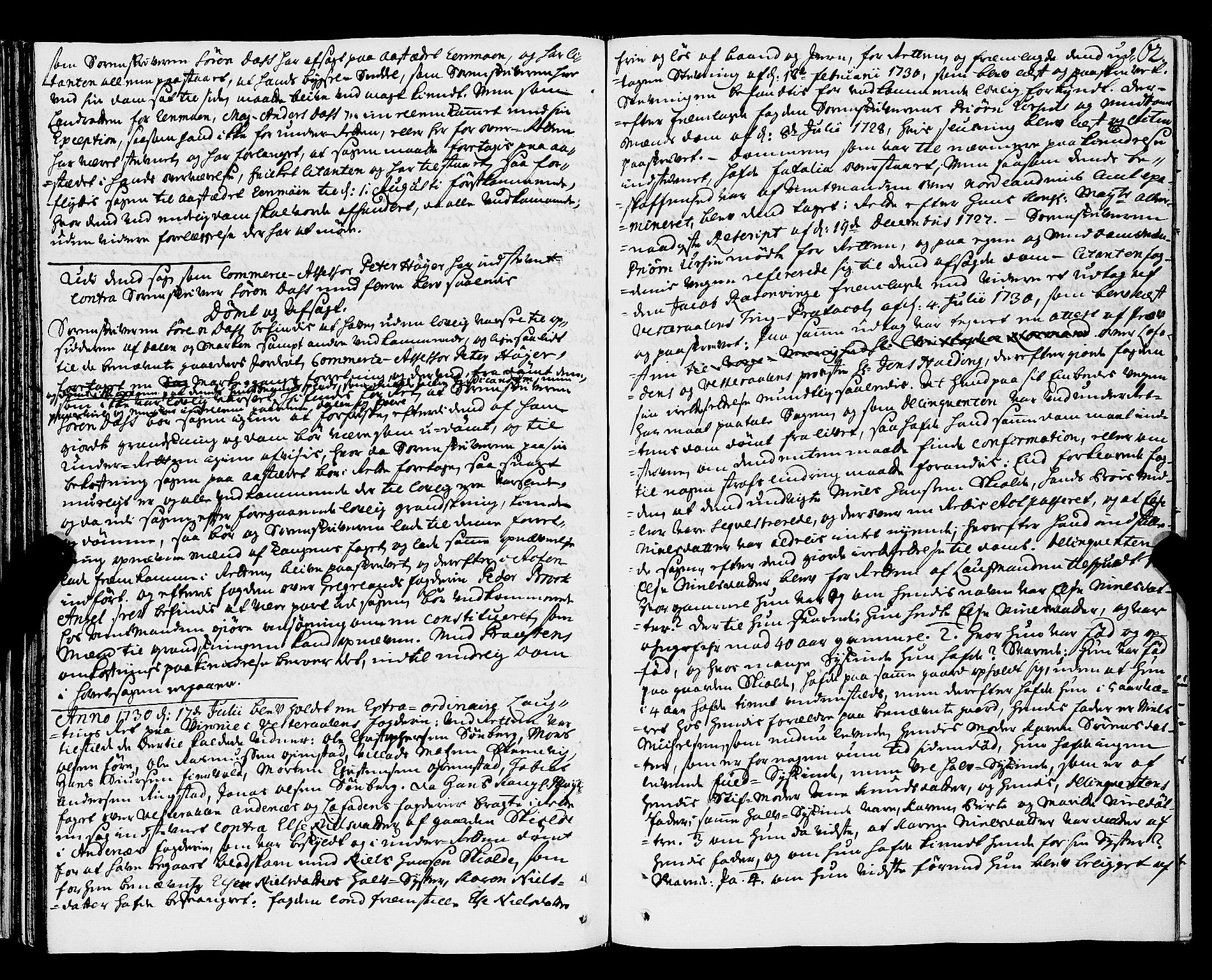 Nordland og Finnmarks lagstol, AV/SAT-A-5608/X/L0006: Justisprotokoll, 1730-1740, p. 61b-62a