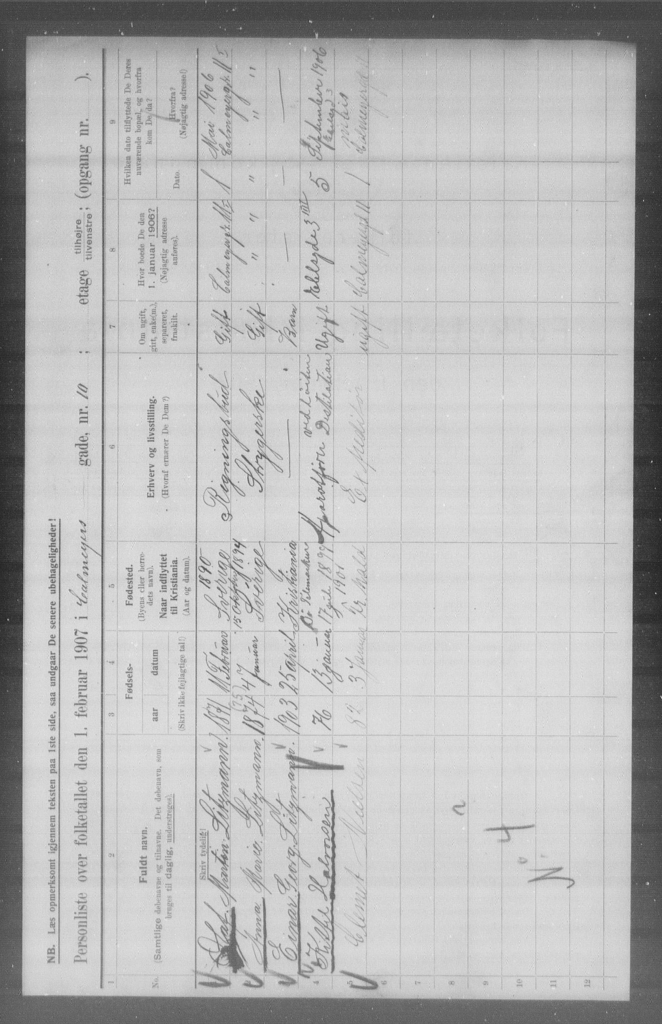 OBA, Municipal Census 1907 for Kristiania, 1907, p. 5845