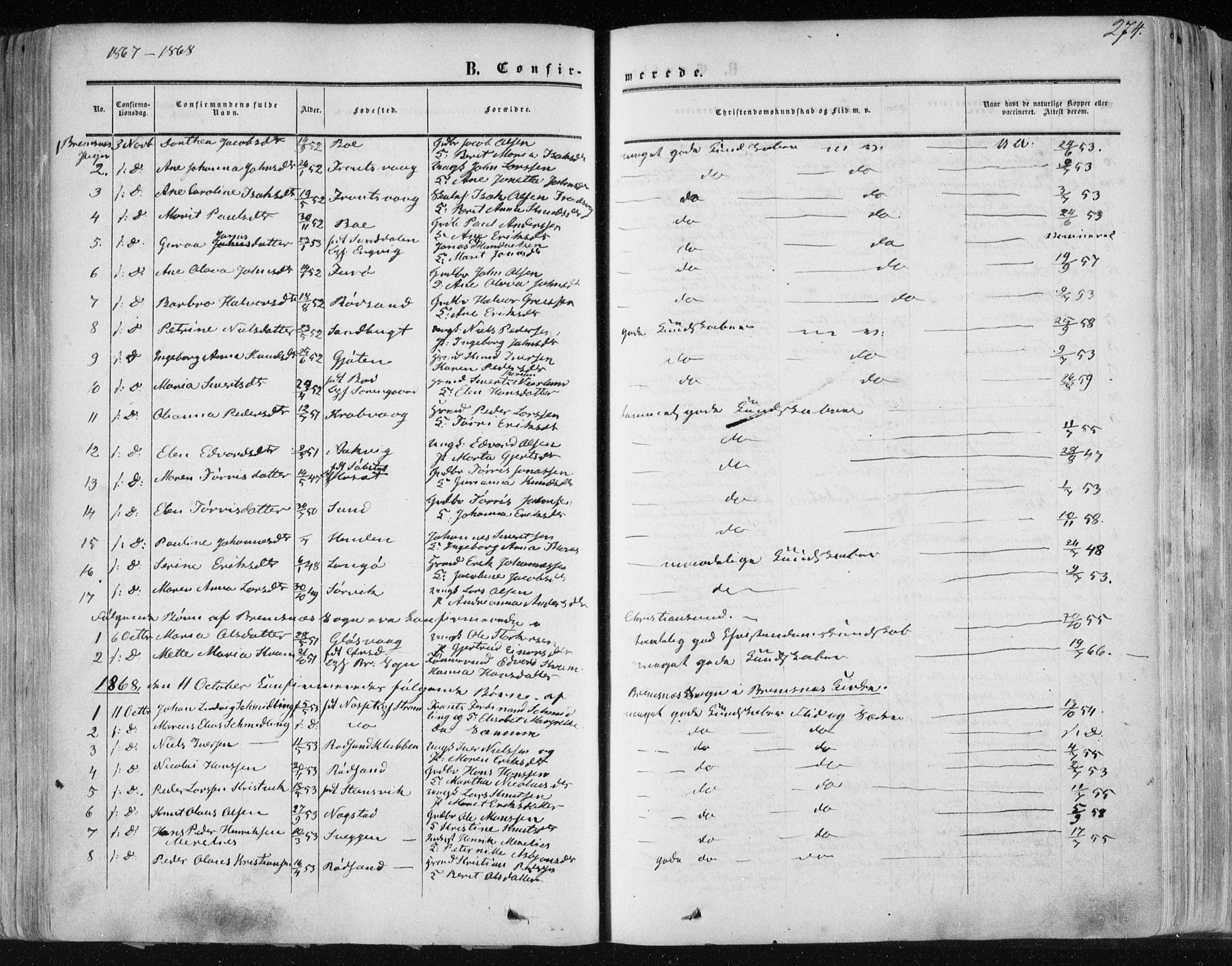 Ministerialprotokoller, klokkerbøker og fødselsregistre - Møre og Romsdal, SAT/A-1454/568/L0804: Parish register (official) no. 568A11, 1854-1868, p. 274