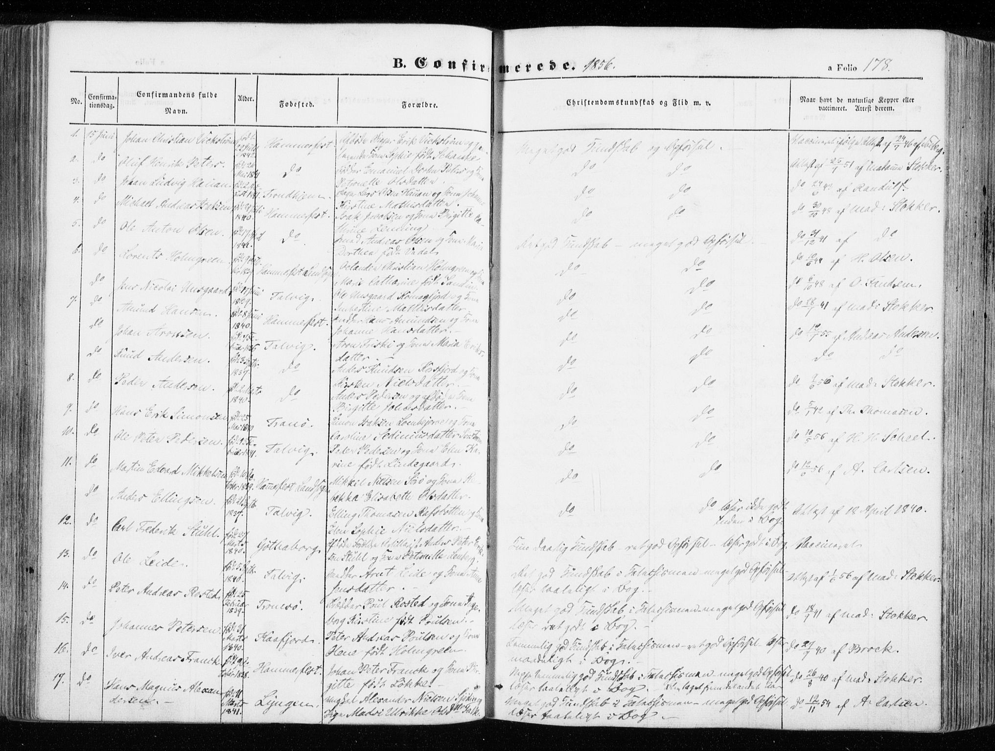 Hammerfest sokneprestkontor, SATØ/S-1347/H/Ha/L0004.kirke: Parish register (official) no. 4, 1843-1856, p. 178