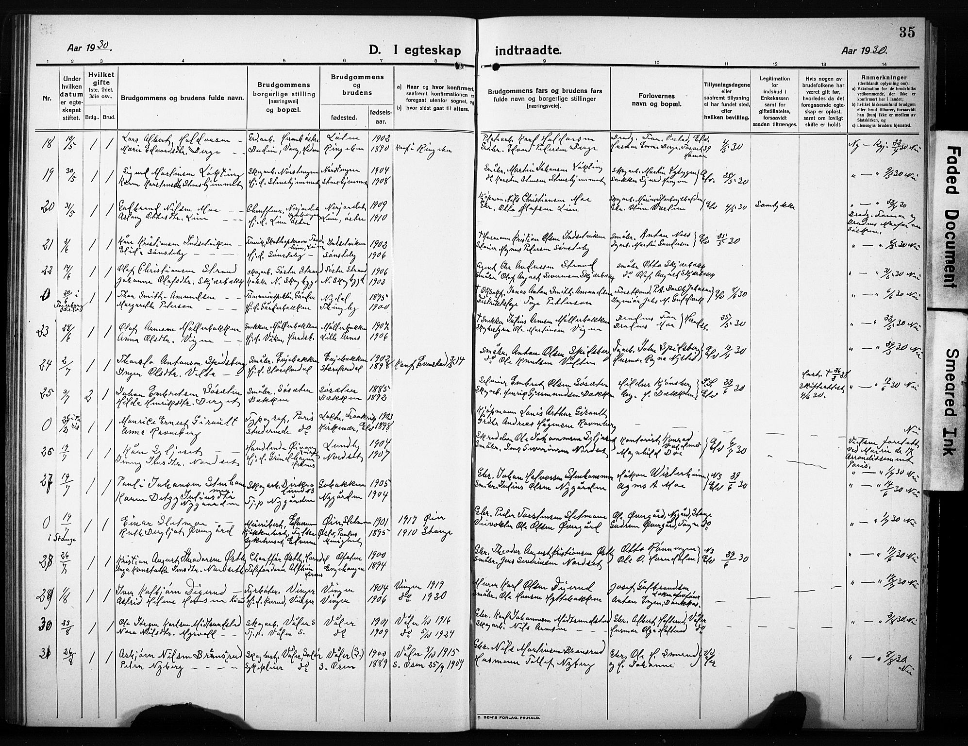 Elverum prestekontor, AV/SAH-PREST-044/H/Ha/Hab/L0014: Parish register (copy) no. 14, 1922-1933, p. 35