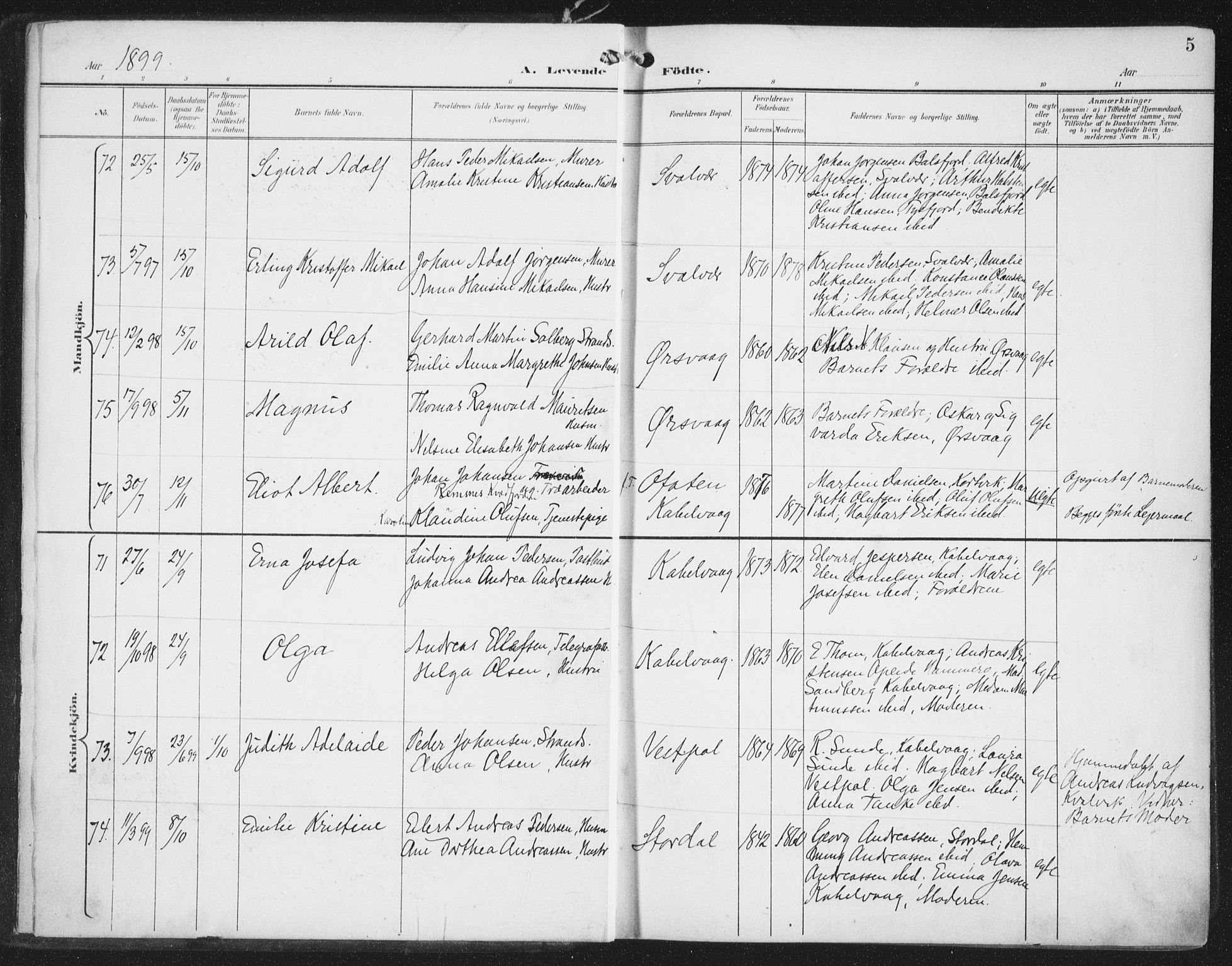 Ministerialprotokoller, klokkerbøker og fødselsregistre - Nordland, AV/SAT-A-1459/874/L1062: Parish register (official) no. 874A06, 1899-1907, p. 5