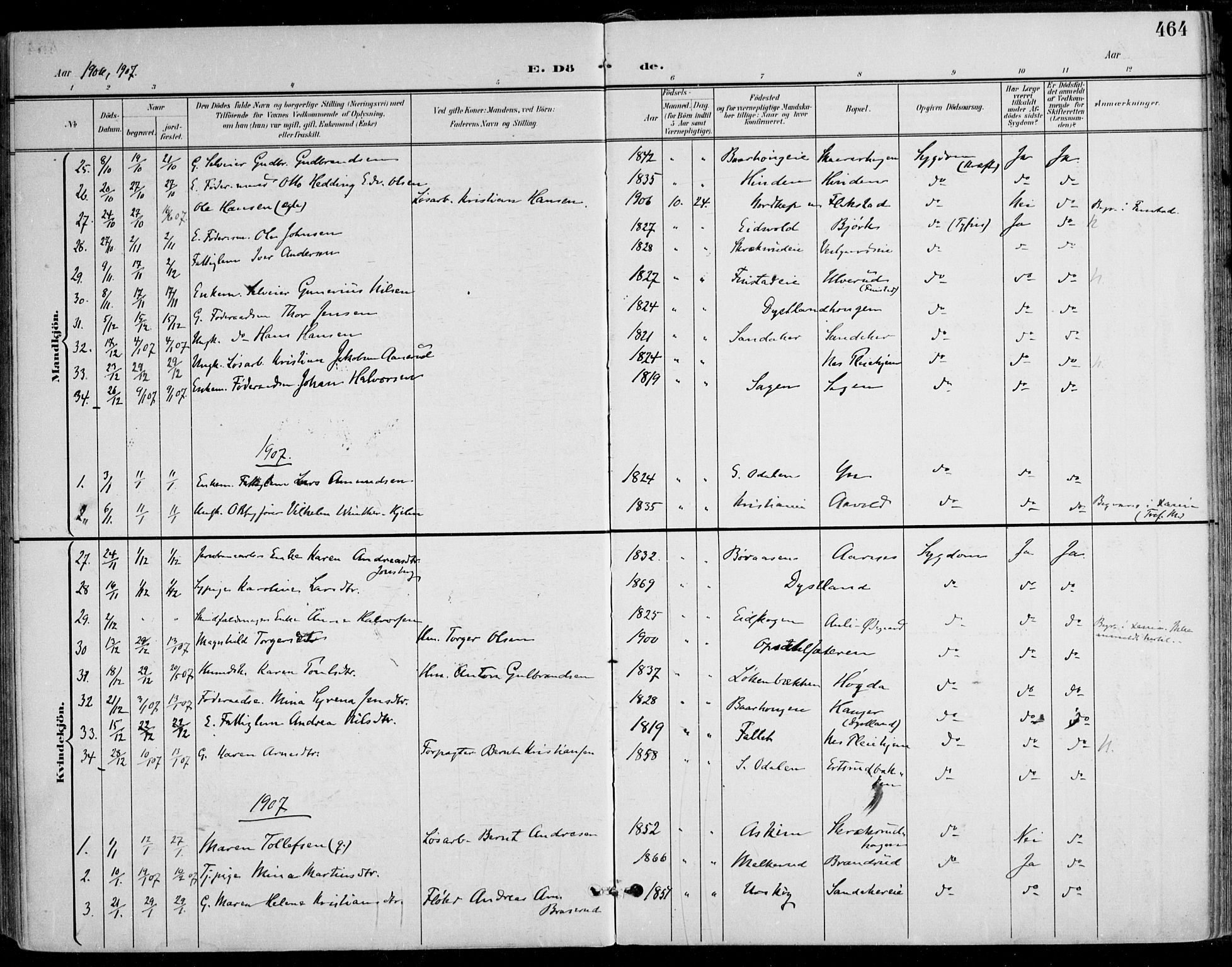 Nes prestekontor Kirkebøker, SAO/A-10410/F/Fa/L0011: Parish register (official) no. I 11, 1899-1918, p. 464