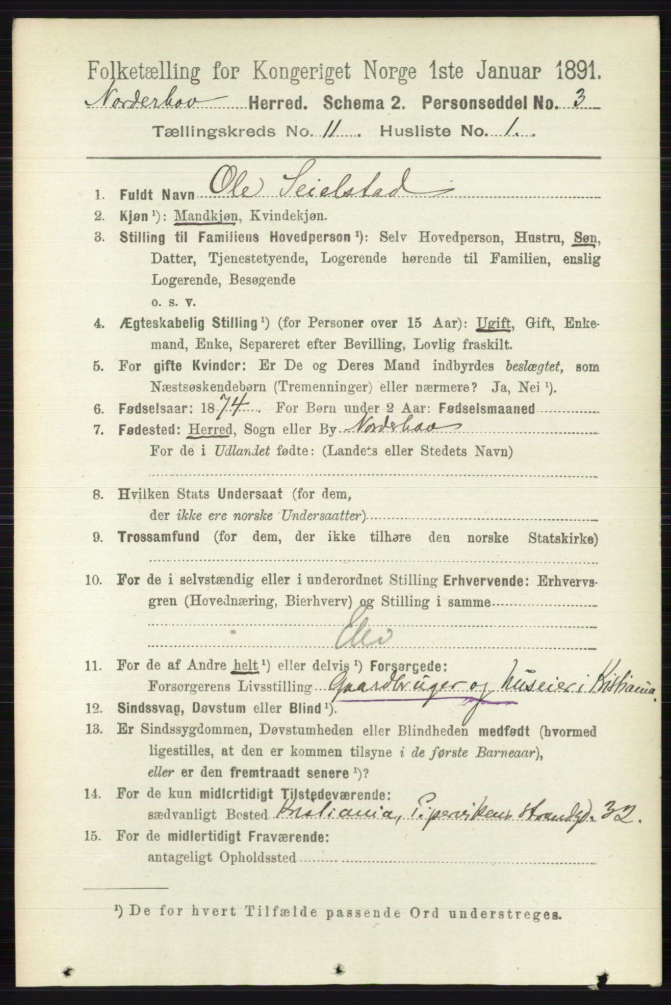 RA, 1891 census for 0613 Norderhov, 1891, p. 8064