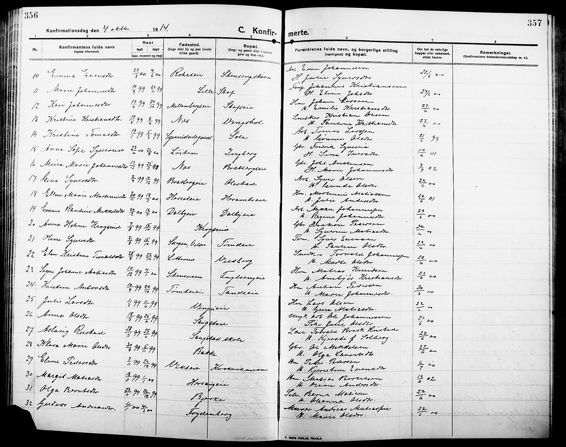 Ringsaker prestekontor, AV/SAH-PREST-014/L/La/L0018: Parish register (copy) no. 18, 1913-1922, p. 356-357