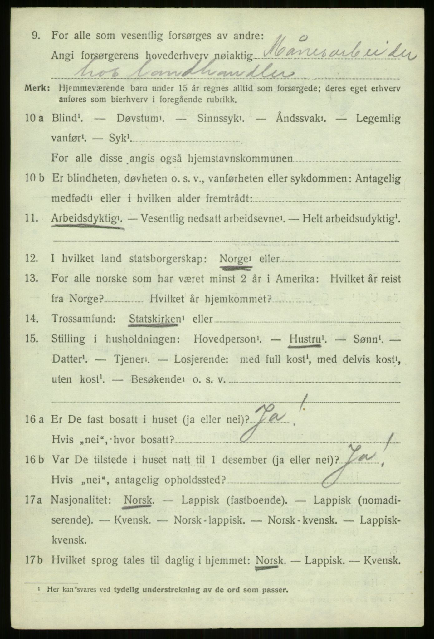 SATØ, 1920 census for Hillesøy, 1920, p. 1098