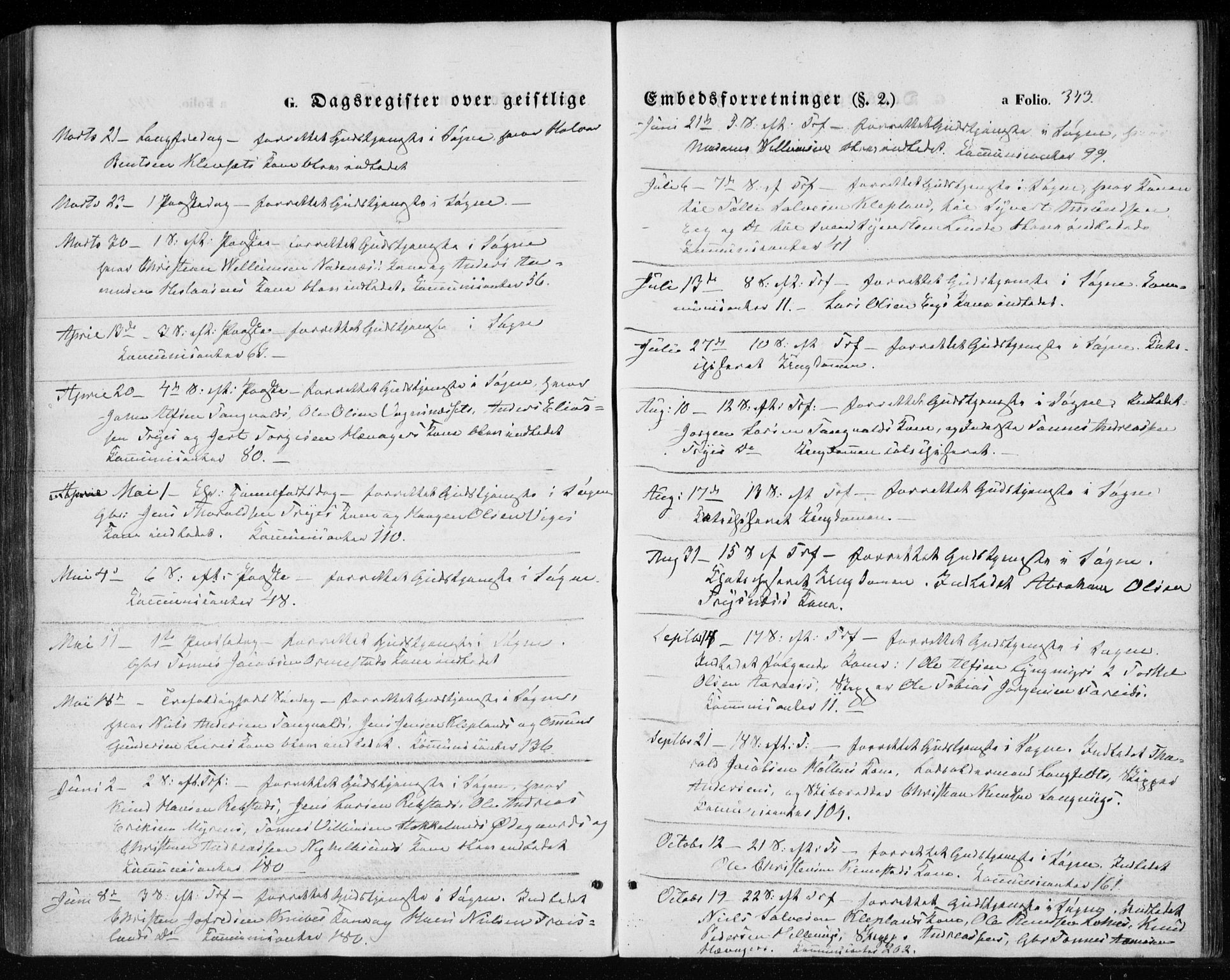 Søgne sokneprestkontor, SAK/1111-0037/F/Fa/Fab/L0010: Parish register (official) no. A 10, 1853-1869, p. 343
