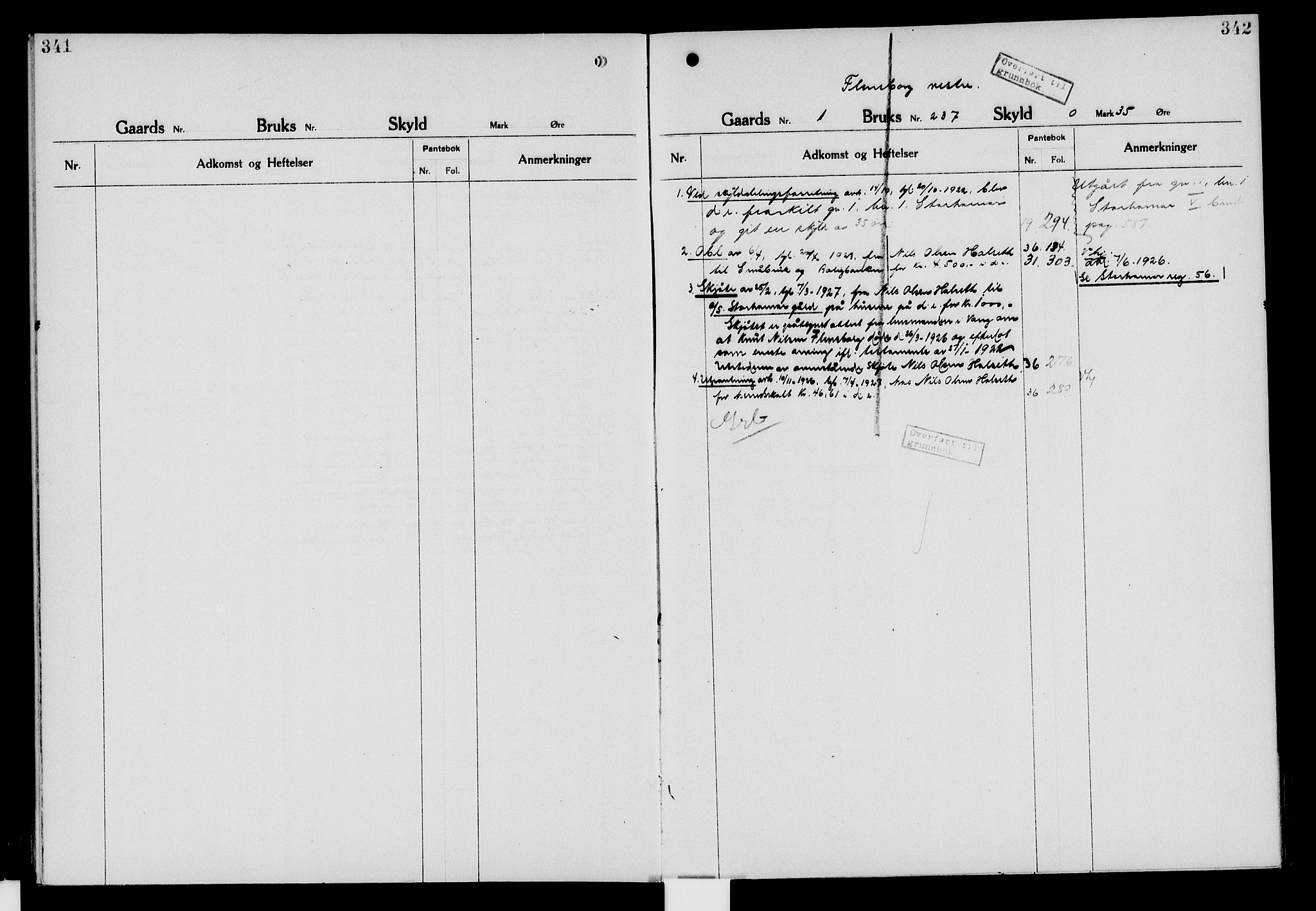 Nord-Hedmark sorenskriveri, SAH/TING-012/H/Ha/Had/Hade/L0006: Mortgage register no. 4.6, 1920-1940, p. 341-342