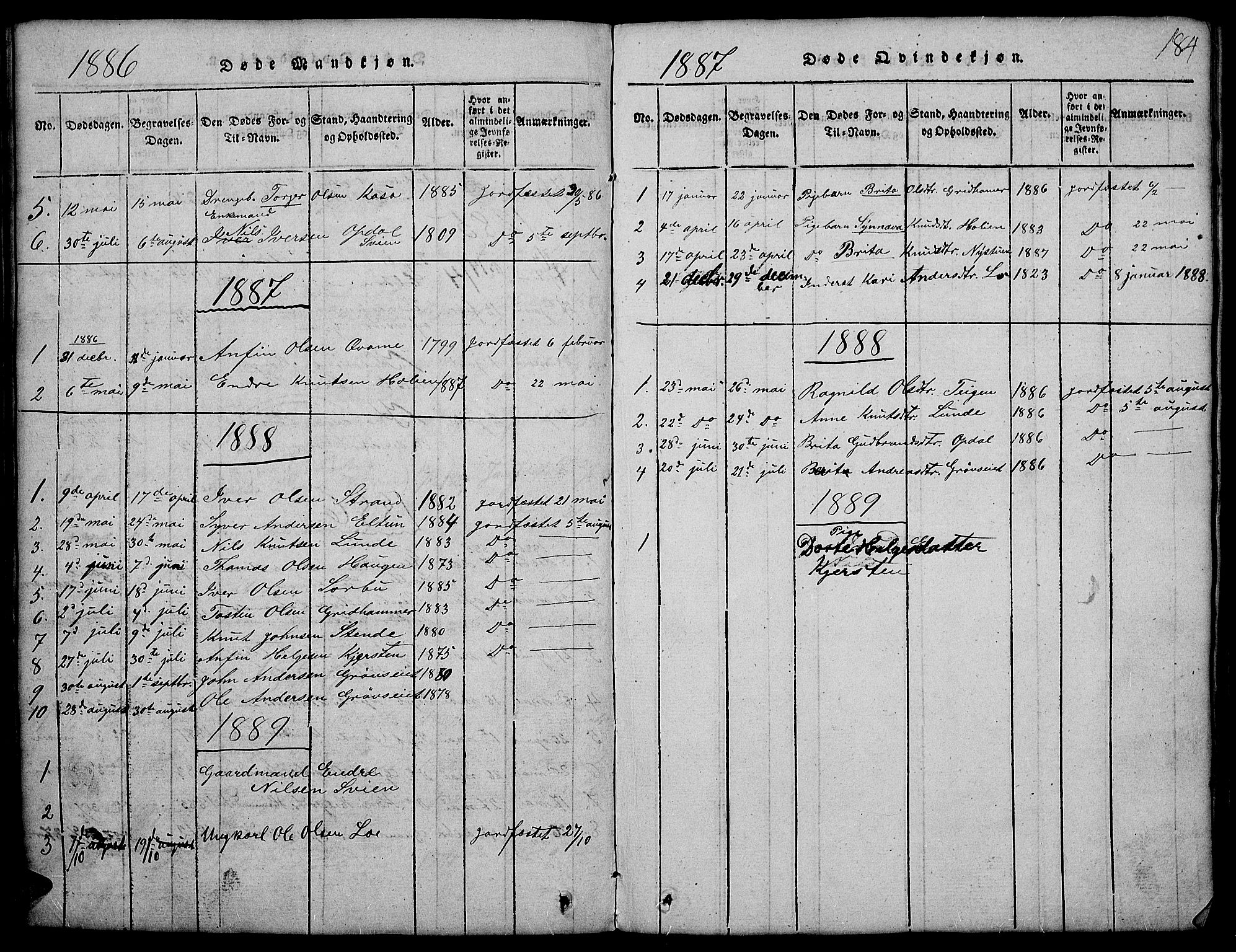 Vang prestekontor, Valdres, SAH/PREST-140/H/Hb/L0002: Parish register (copy) no. 2, 1814-1889, p. 184