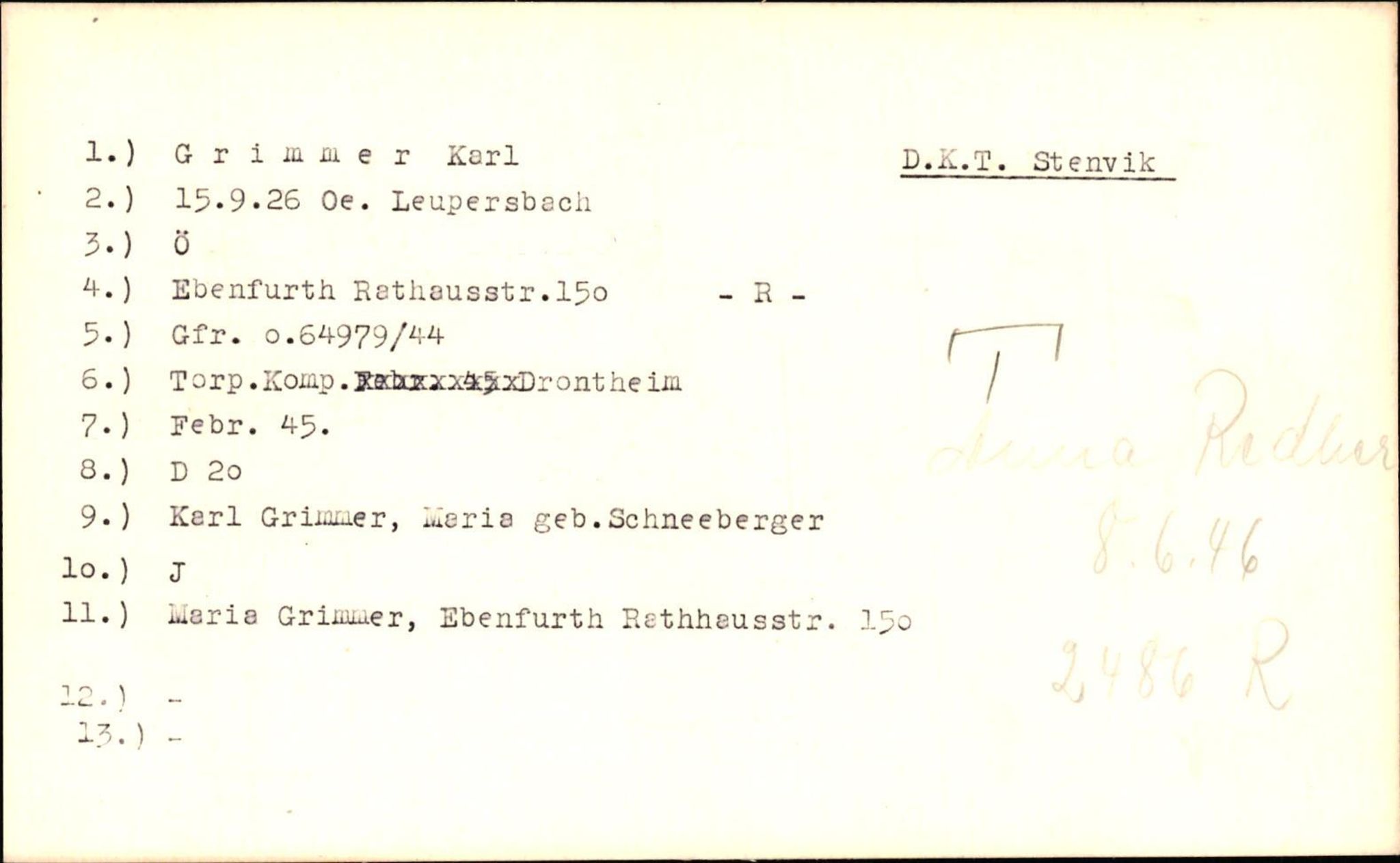 Hjemsendte tyskere , AV/RA-RAFA-6487/D/Db/L0012: Grimmer-Hecht, 1945-1947, p. 2