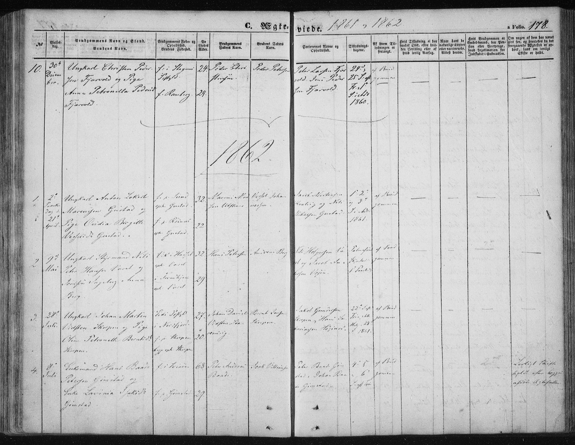 Ministerialprotokoller, klokkerbøker og fødselsregistre - Nordland, SAT/A-1459/891/L1300: Parish register (official) no. 891A05, 1856-1870, p. 178