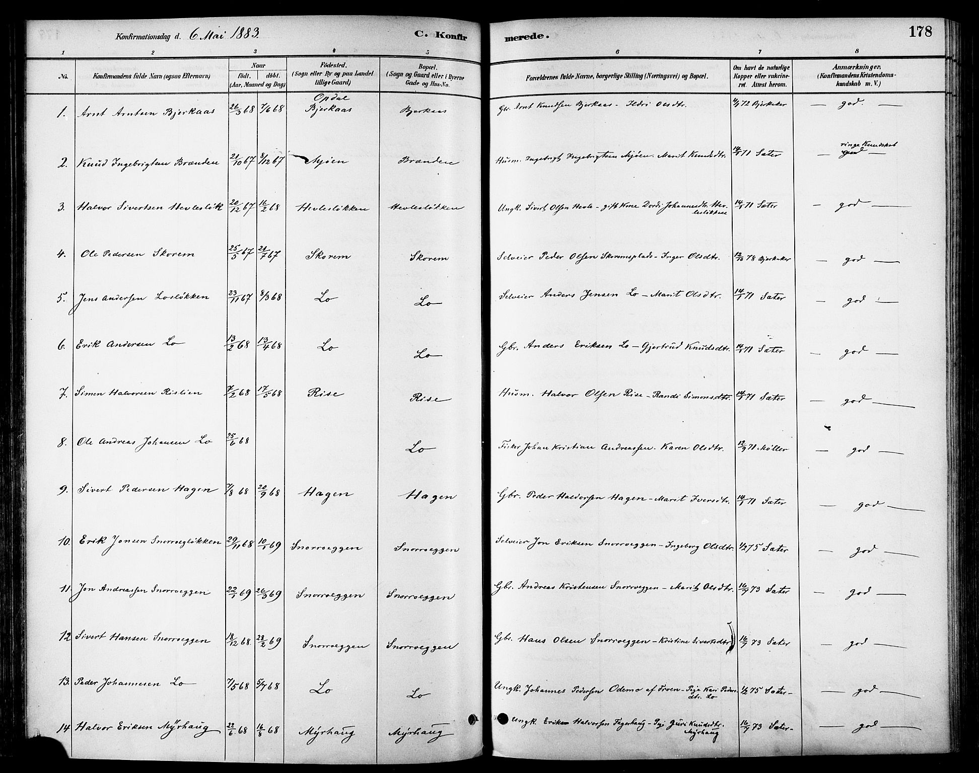 Ministerialprotokoller, klokkerbøker og fødselsregistre - Sør-Trøndelag, SAT/A-1456/678/L0901: Parish register (official) no. 678A10, 1881-1894, p. 178