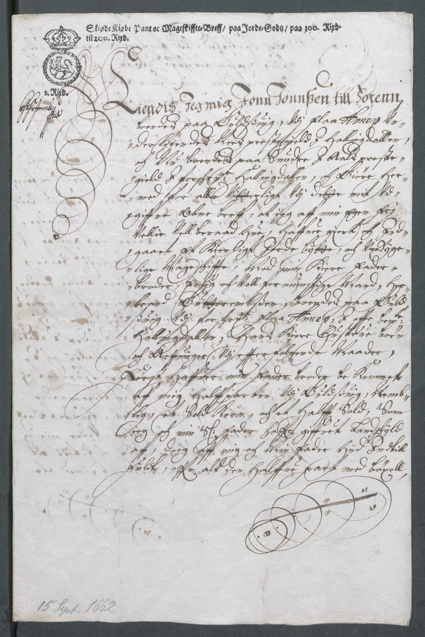 Riksarkivets diplomsamling, AV/RA-EA-5965/F02/L0169: Dokumenter, 1661-1663, p. 129