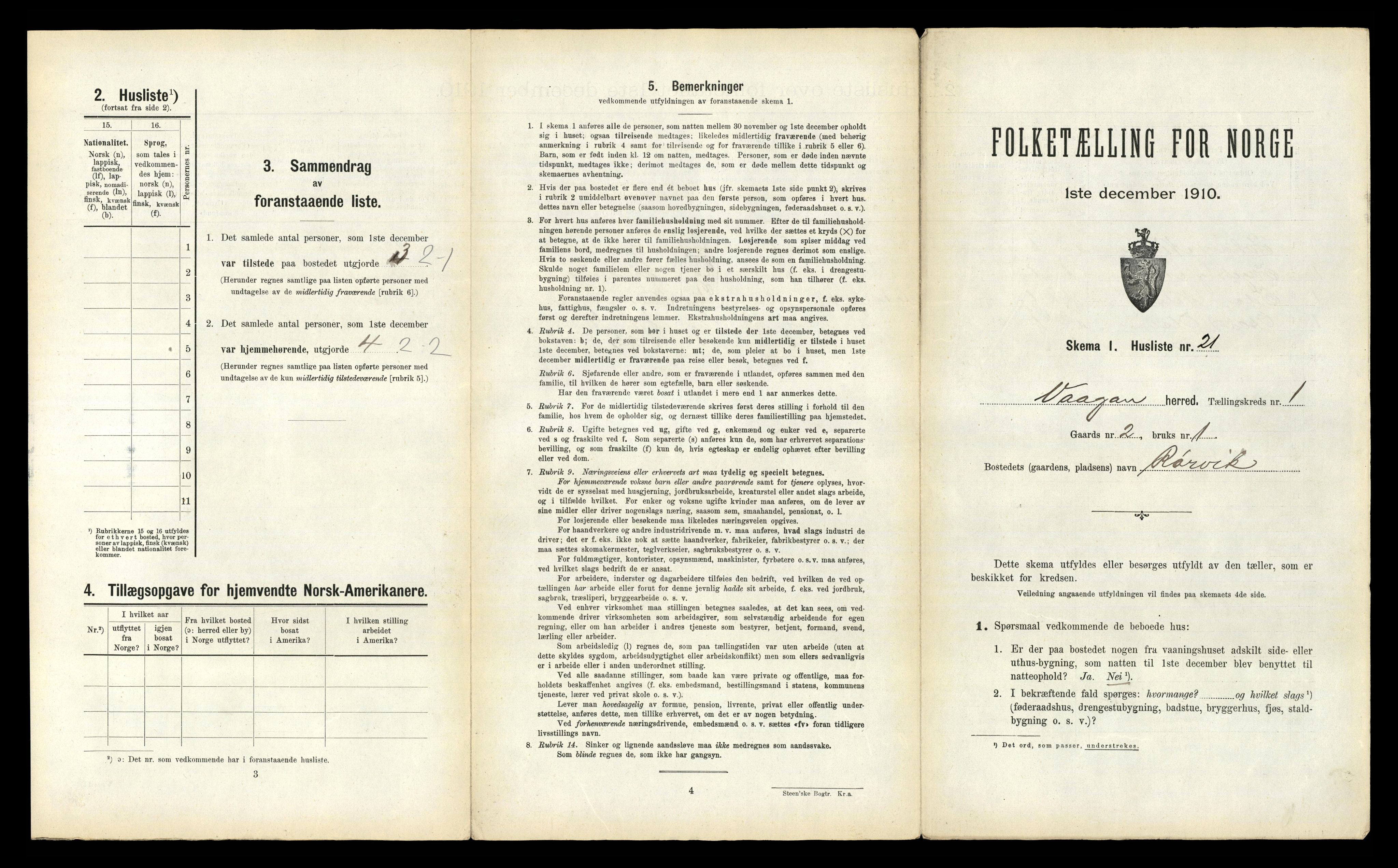 RA, 1910 census for Vågan, 1910, p. 101