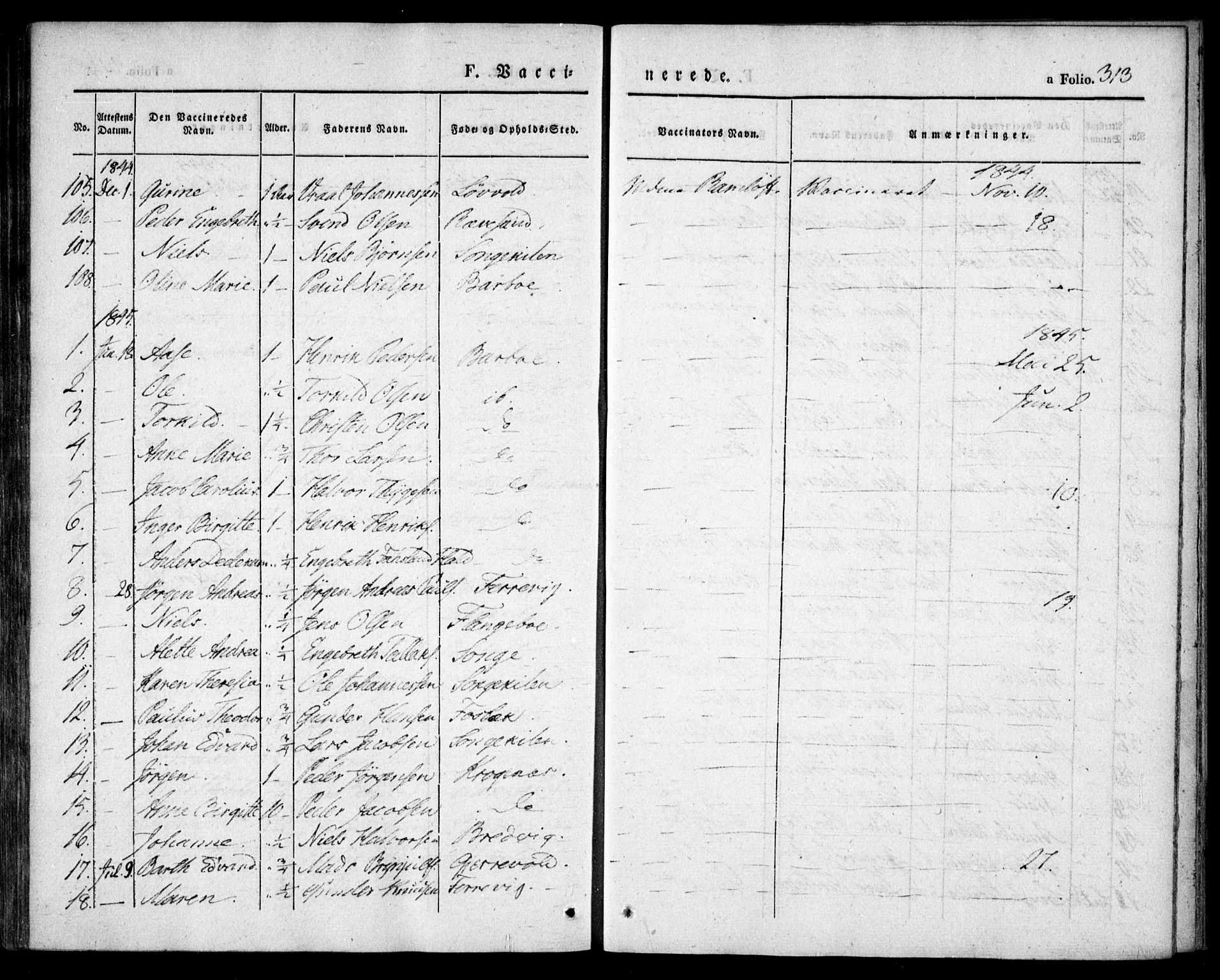 Tromøy sokneprestkontor, SAK/1111-0041/F/Fa/L0004: Parish register (official) no. A 4, 1837-1846, p. 313