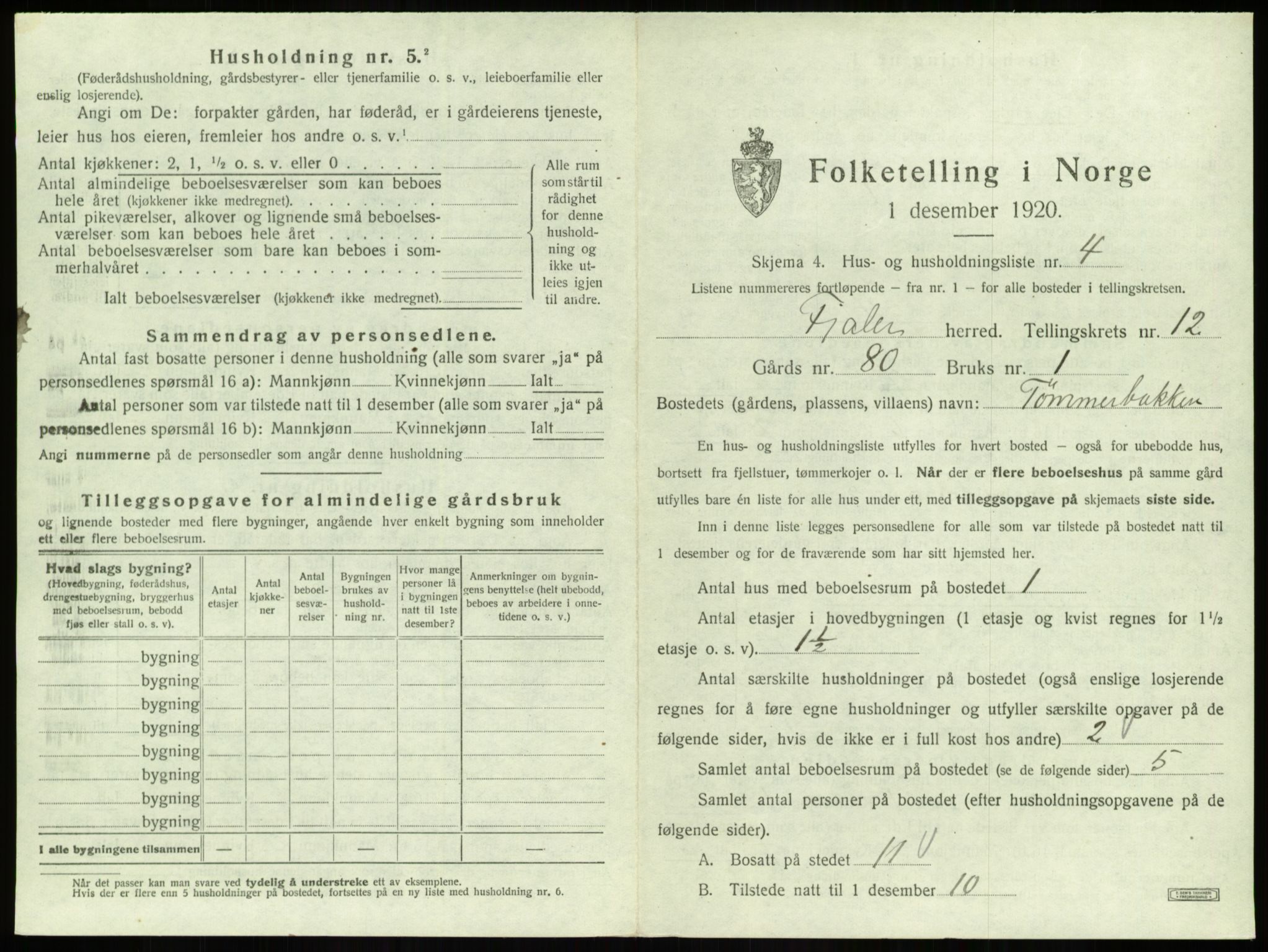 SAB, 1920 census for Fjaler, 1920, p. 1011