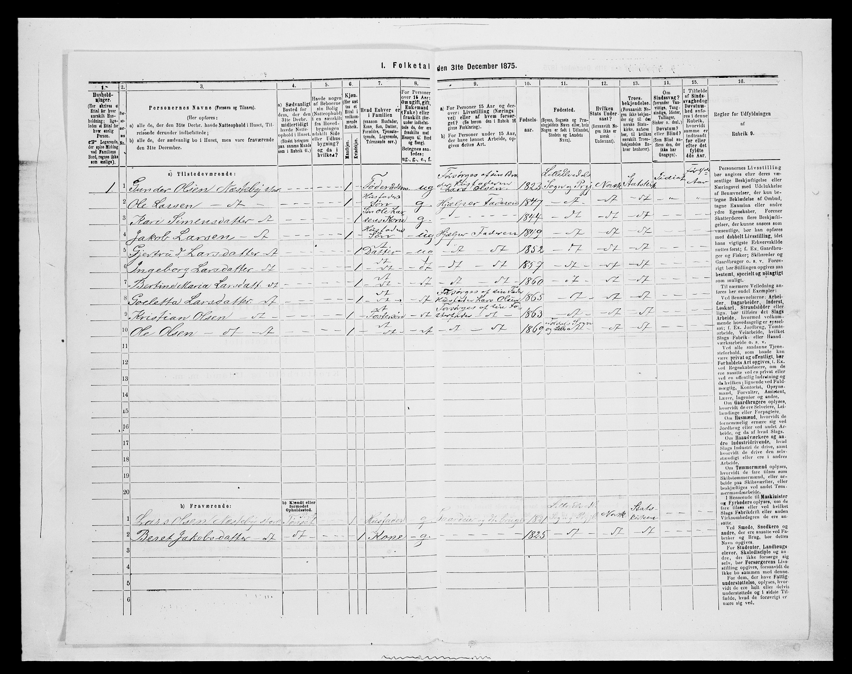 SAH, 1875 census for 0438P Lille Elvedalen, 1875, p. 314