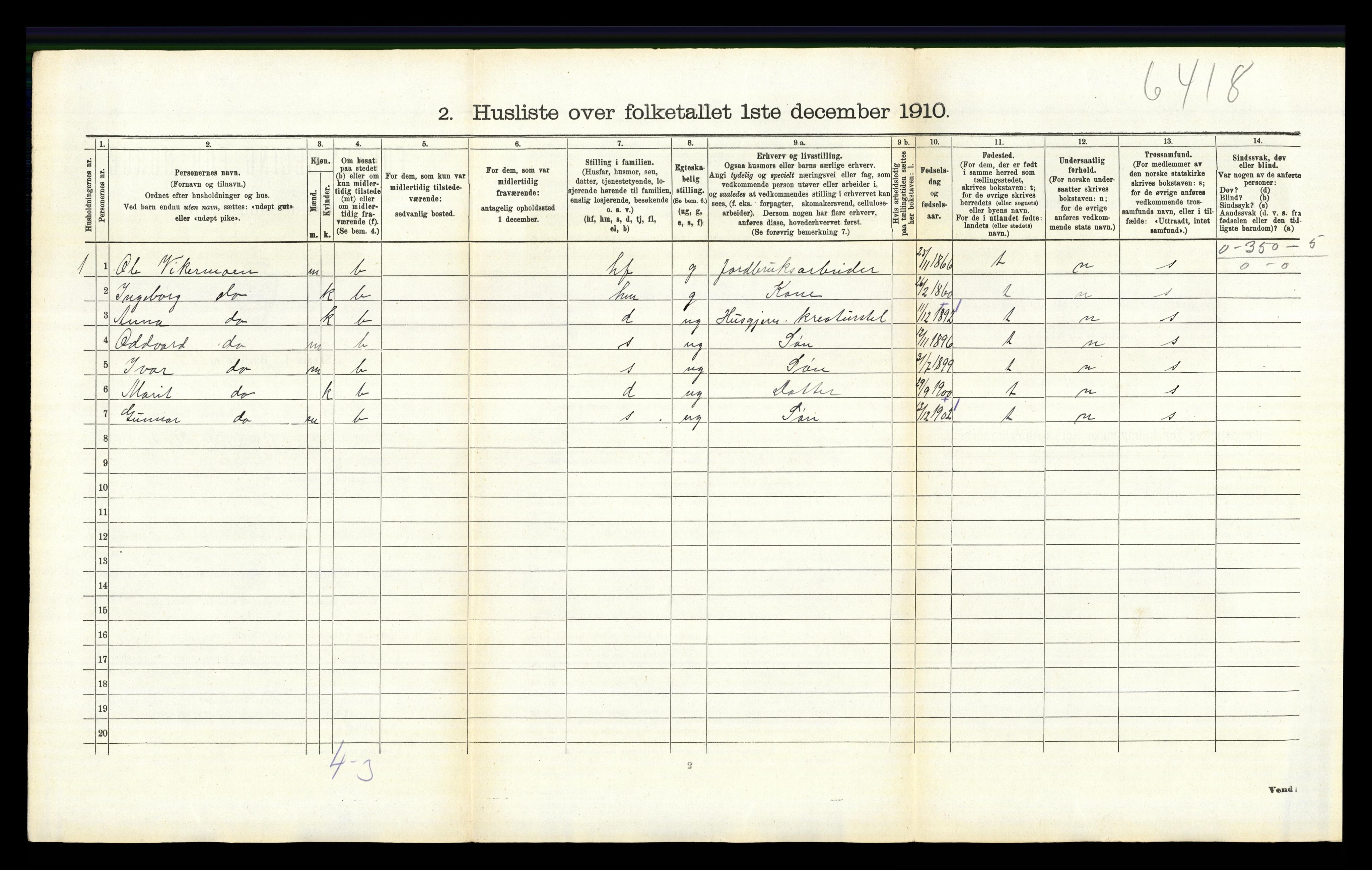 RA, 1910 census for Øyer, 1910, p. 950