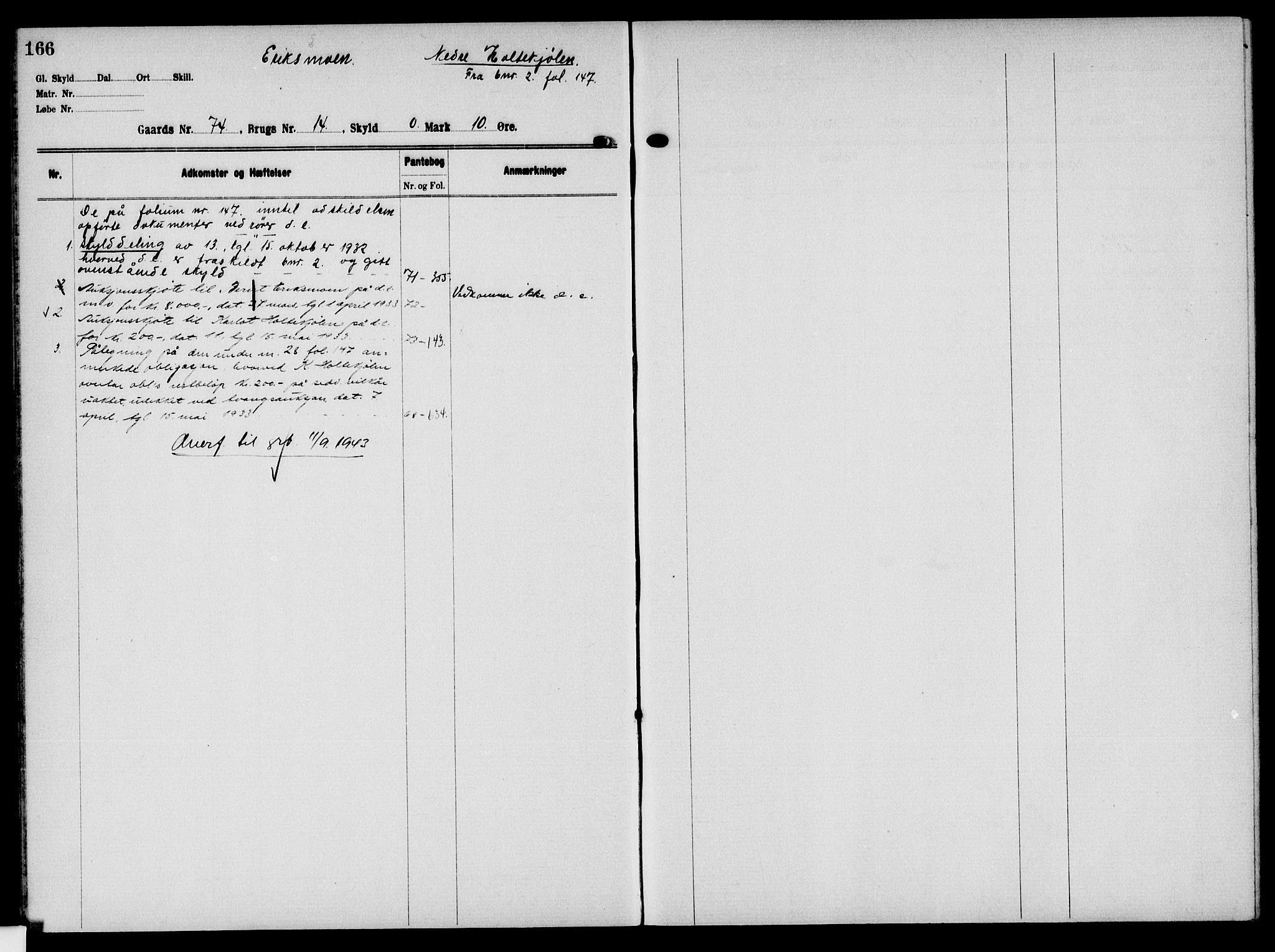 Solør tingrett, AV/SAH-TING-008/H/Ha/Hak/L0006: Mortgage register no. VI, 1900-1935, p. 166