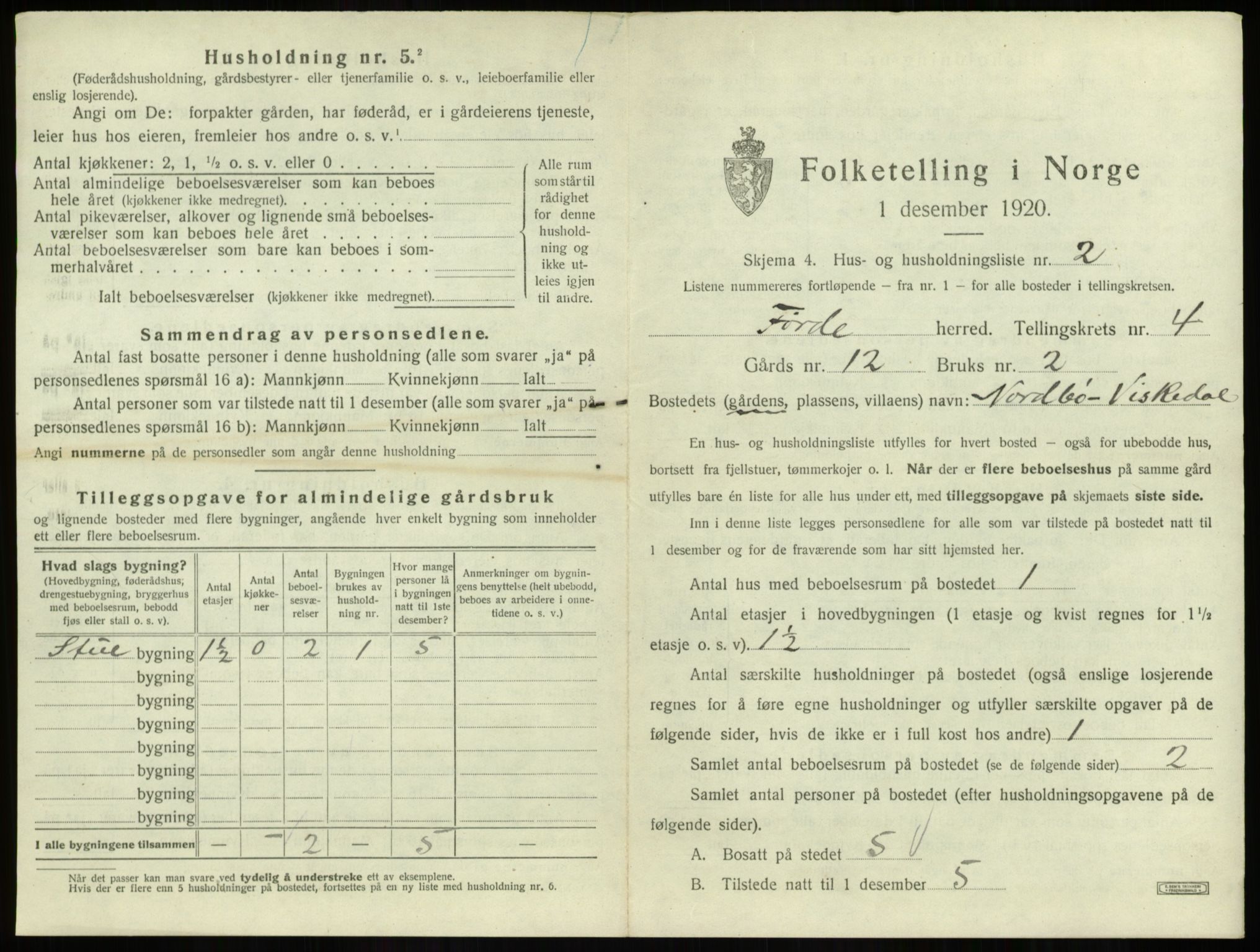SAB, 1920 census for Førde, 1920, p. 217